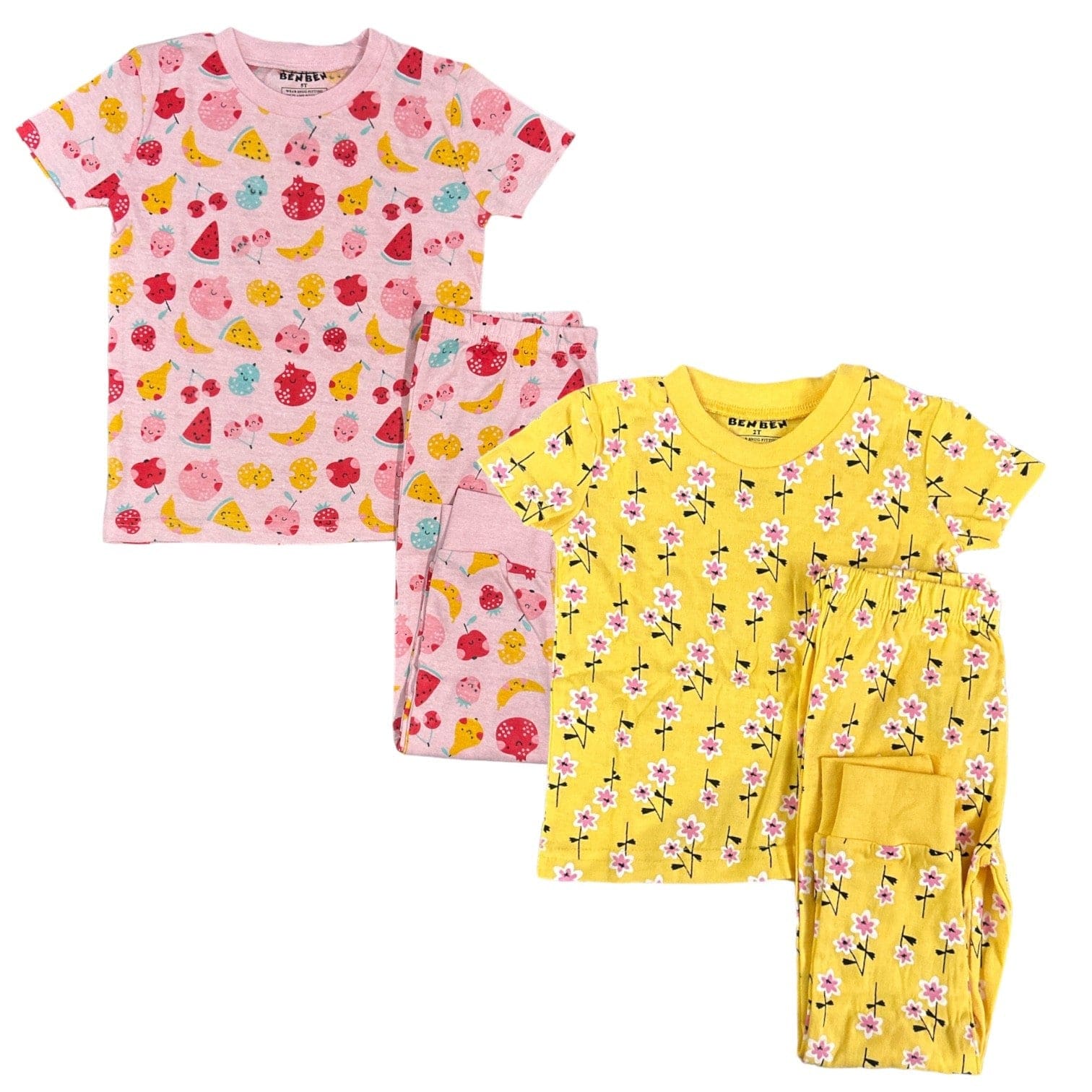 Girls Pajamas 2-Pack – Short Sleeve Cotton Sets (Multiple Designs)