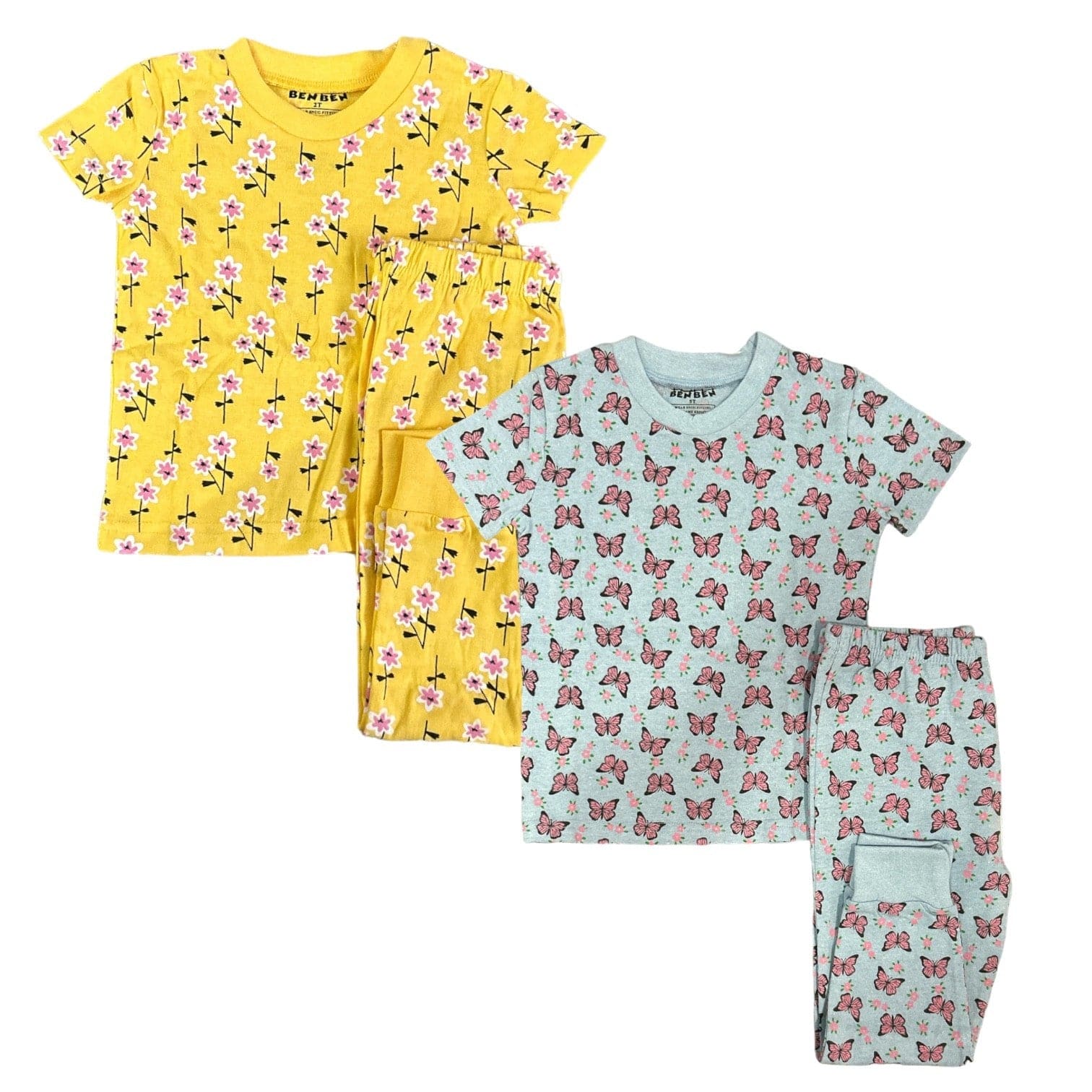 Girls Pajamas 2-Pack – Short Sleeve Cotton Sets (Multiple Designs)