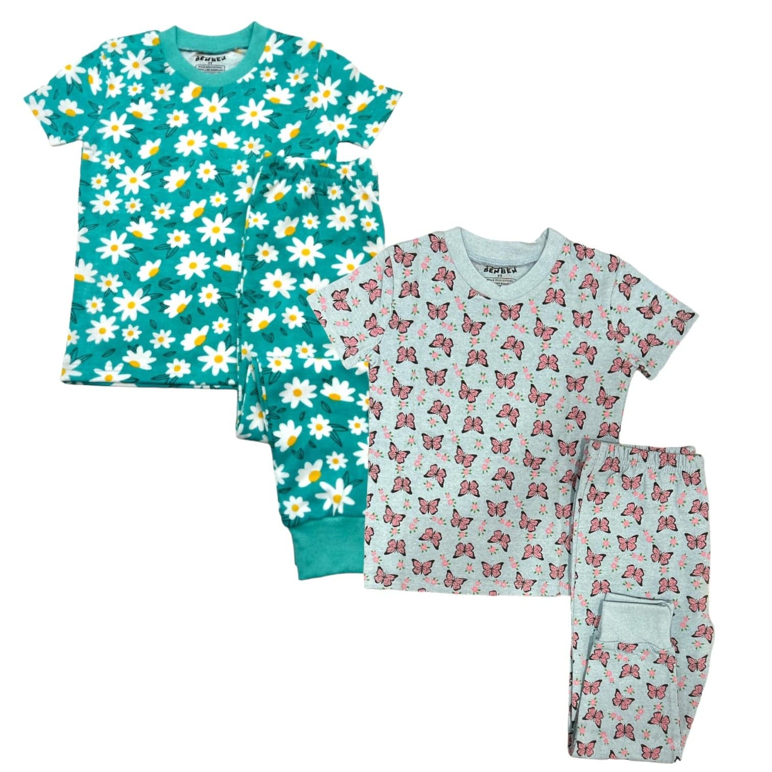 Girls Pajamas 2-Pack – Short Sleeve Cotton Sets (Multiple Designs)