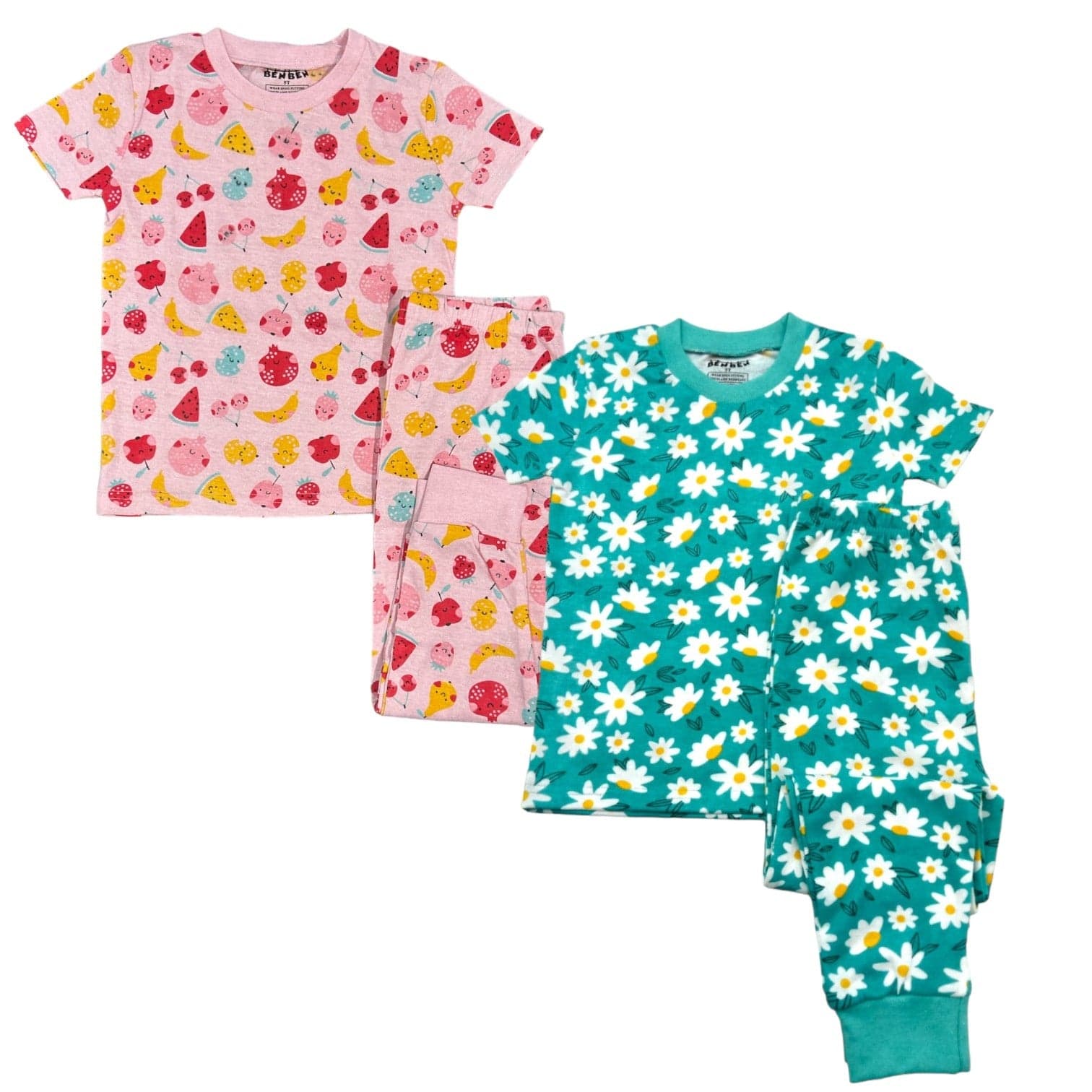 Girls Pajamas 2-Pack – Short Sleeve Cotton Sets (Multiple Designs)