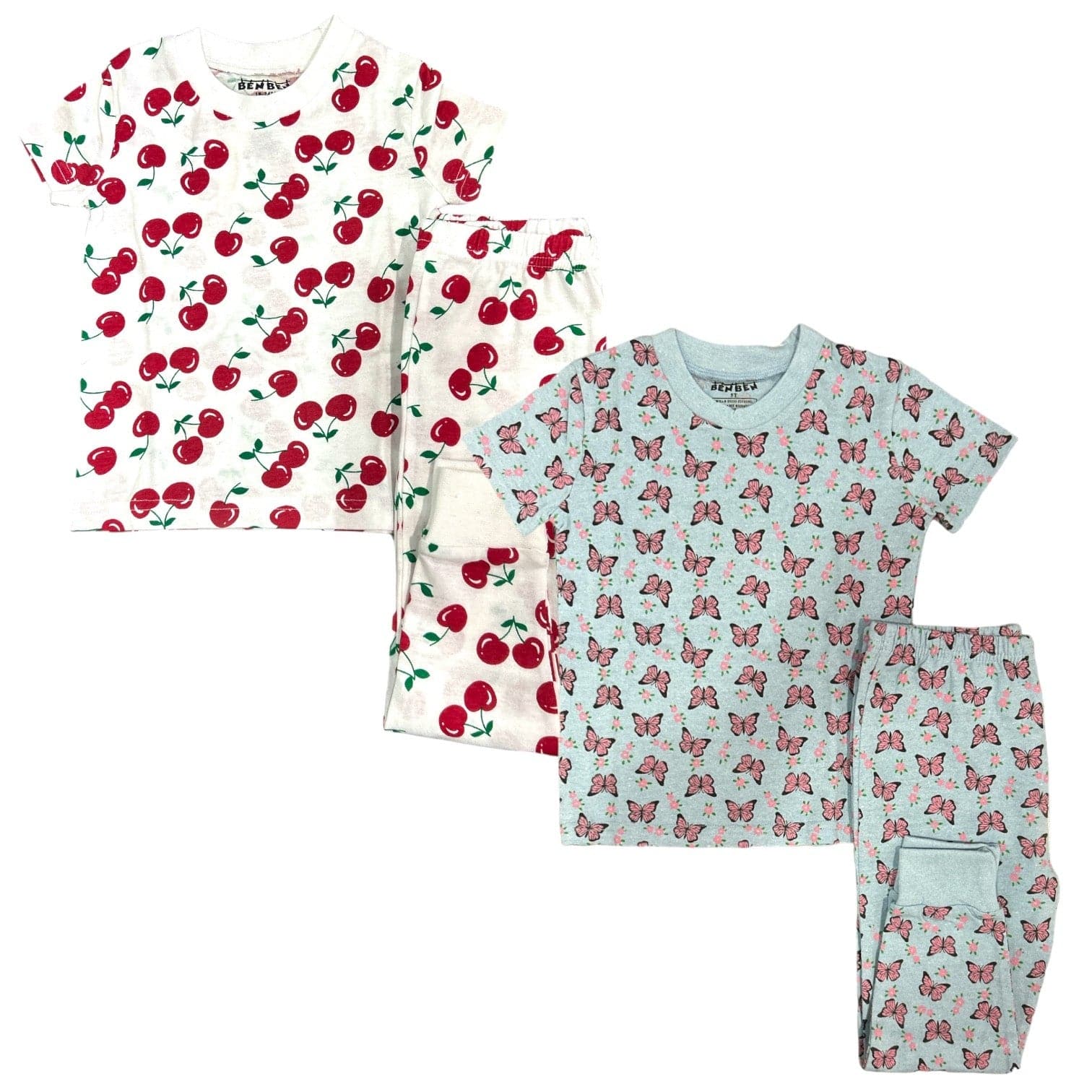 Girls Pajamas 2-Pack – Short Sleeve Cotton Sets (Multiple Designs)