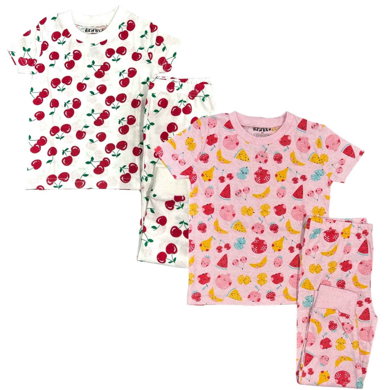 Girls Pajamas 2-Pack – Short Sleeve Cotton Sets (Multiple Designs)