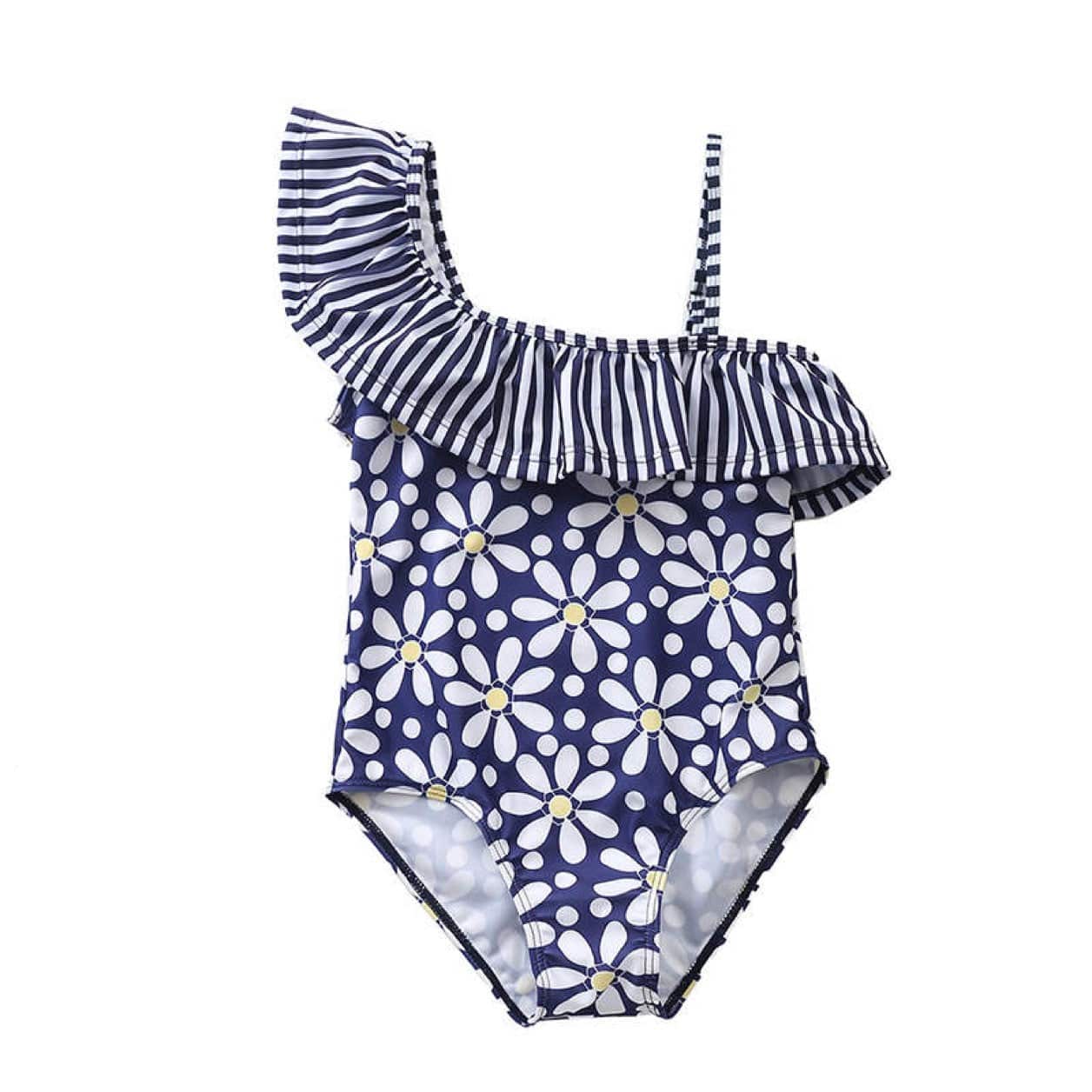 Girls Onesie Flowers Bathing Suit
