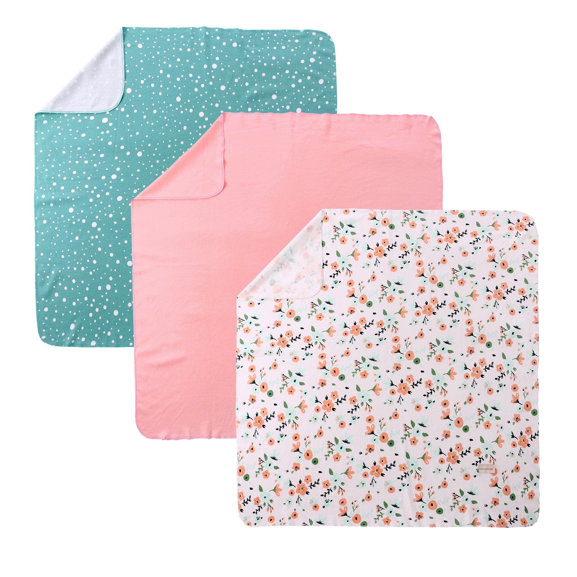 Baby Girls 3-Pack Blankets – Flowers, Pink & Dots