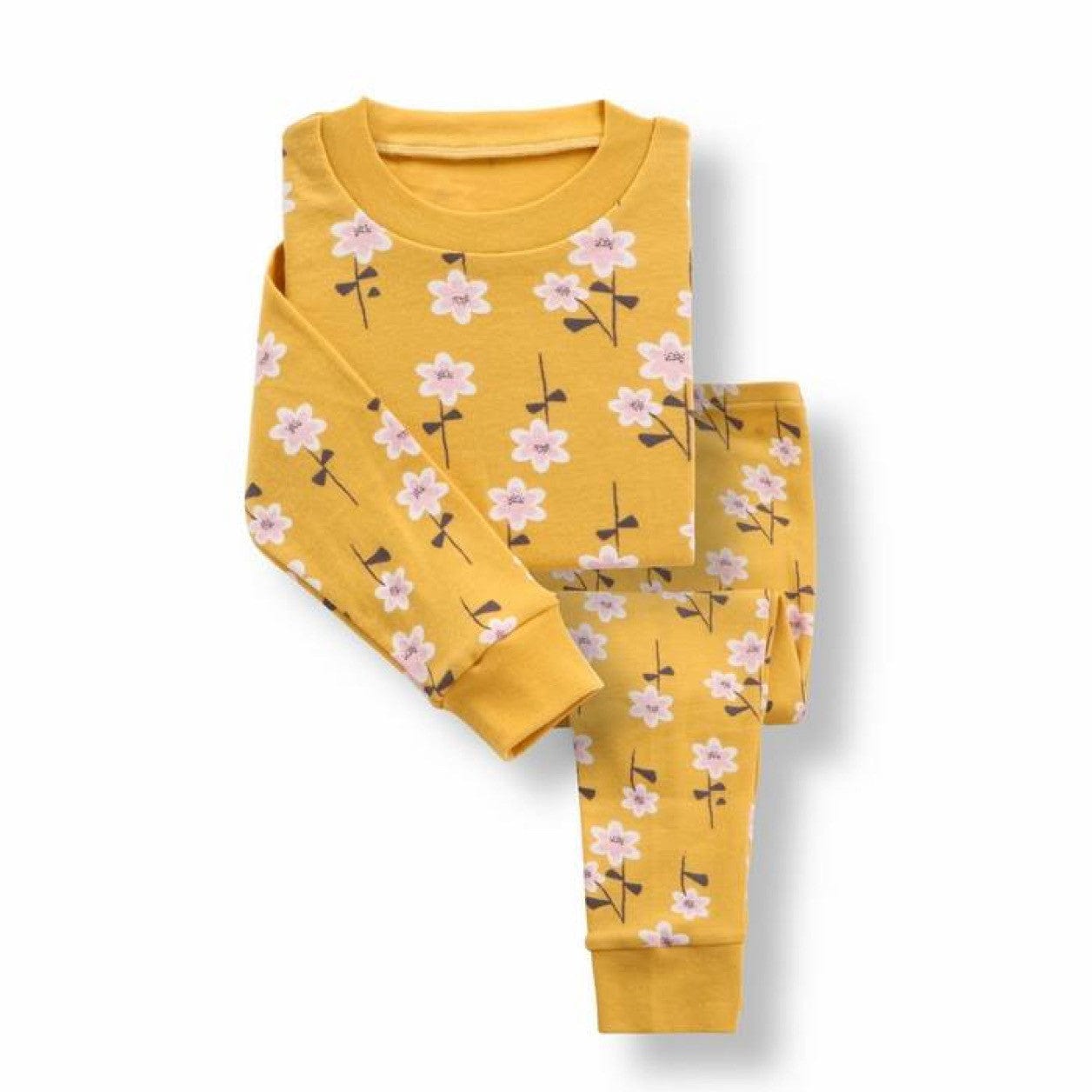 Yellow Flowers Pajamas – 100% Cotton Sleep Set