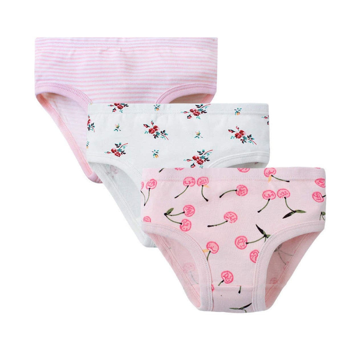 BenBen 3-Pack Girls Underwear – Cherries, Stripes & Flowers