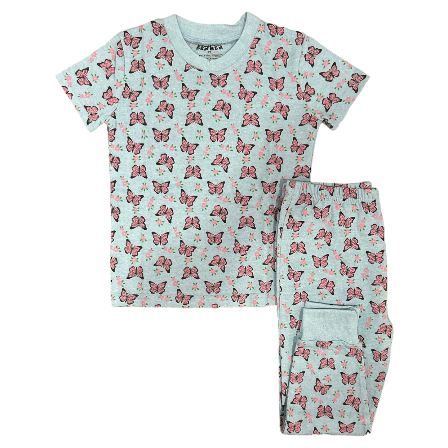Butterflies Shorts Pajamas For Kids Super Soft - 2 Piece Set