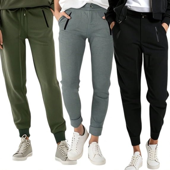 Women's 3-Pack Zipper Pocket Joggers, Modern Slim Fit Athletic Sweatpants, High-Stretch Tapered Lounge Pants, Secure Storage Workout Bottoms, Performance Training Wear