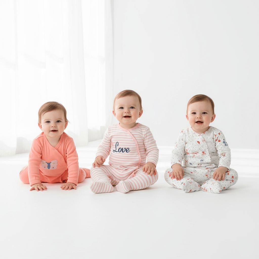 3 Pack Button Footie Bodysuit Boys Pack 2