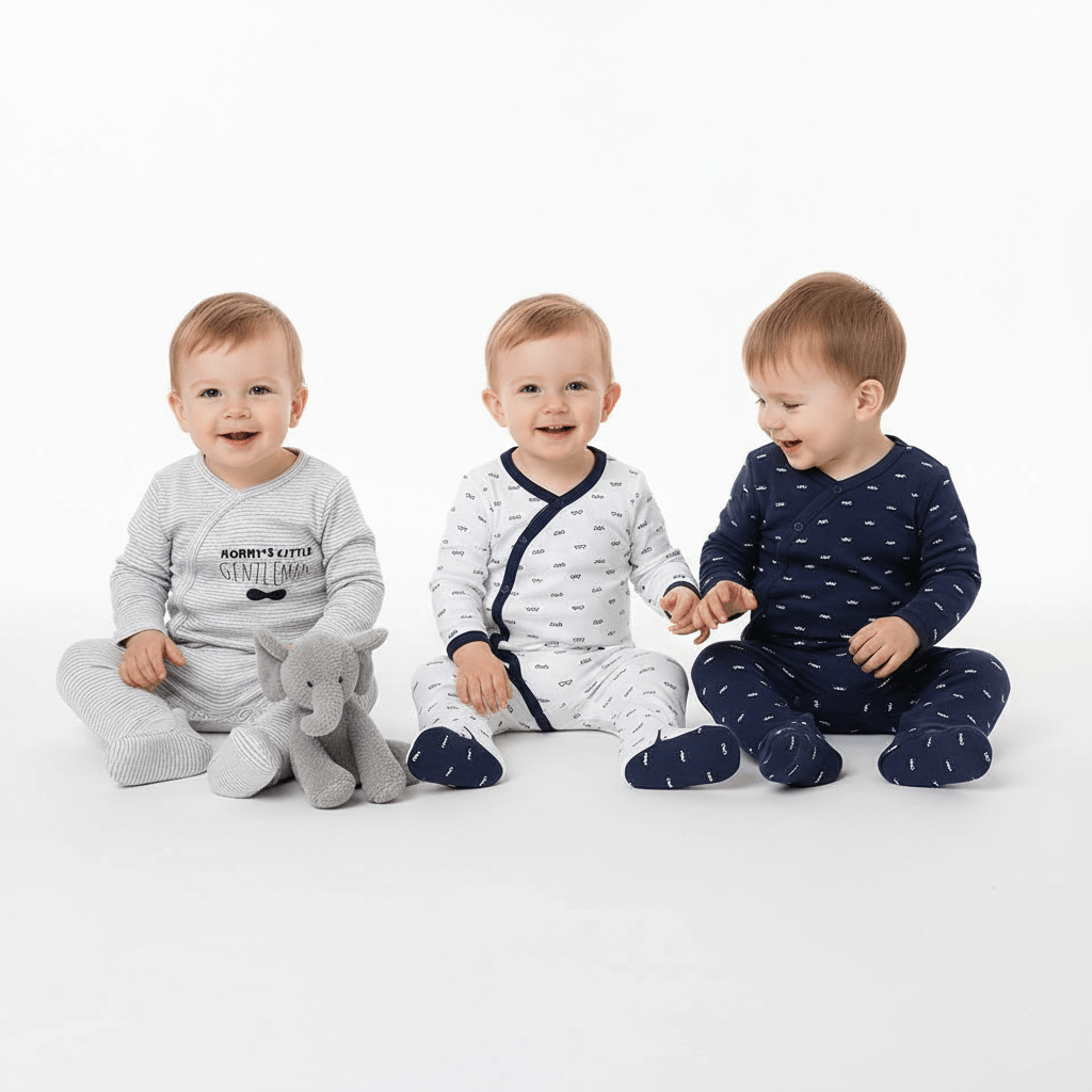 3 Pack Button Footie Bodysuit Boys Pack 1