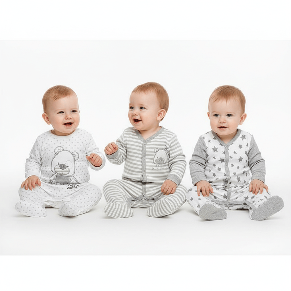 3 Pack Button Footie Bodysuit Boys Pack 5