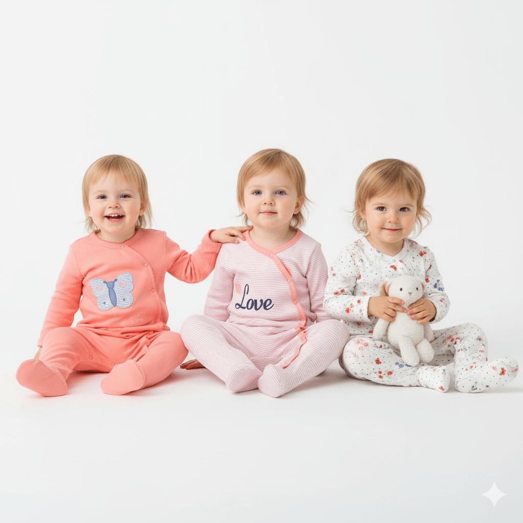 3 Pack Button Footie Bodysuit Girls Pack 2