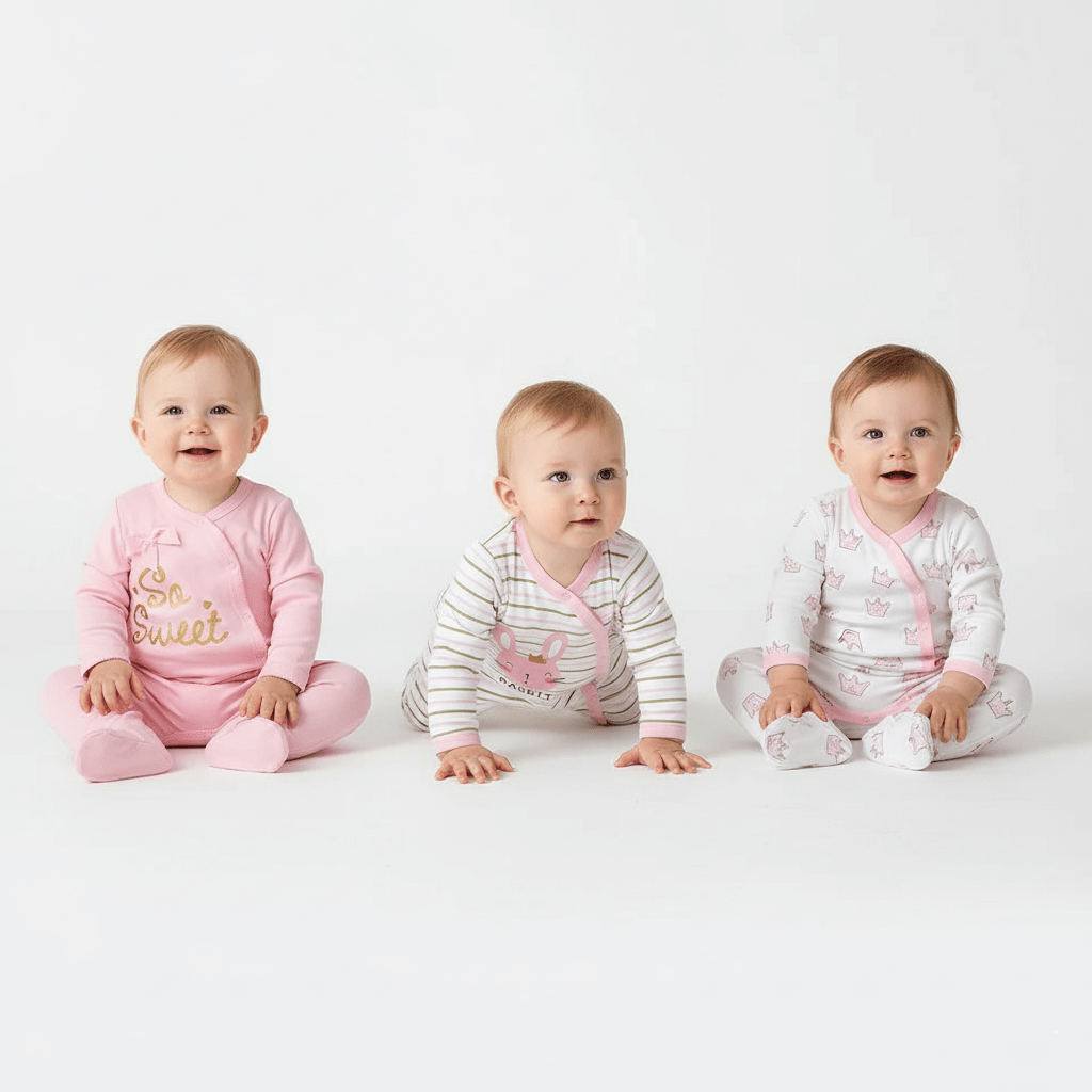 3 Pack Button Footie Bodysuit Boys Pack 4