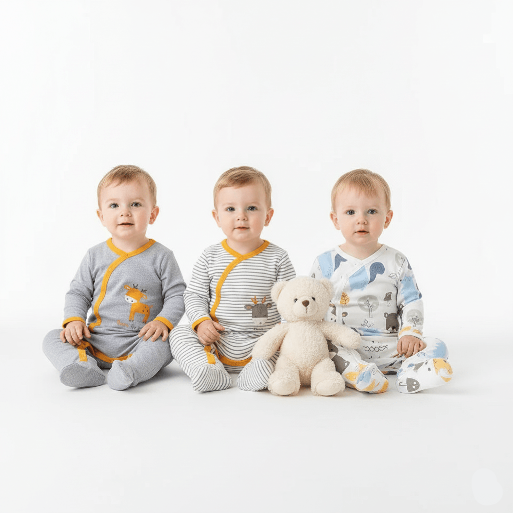 3 Pack Button Footie Bodysuit Boys Pack 3