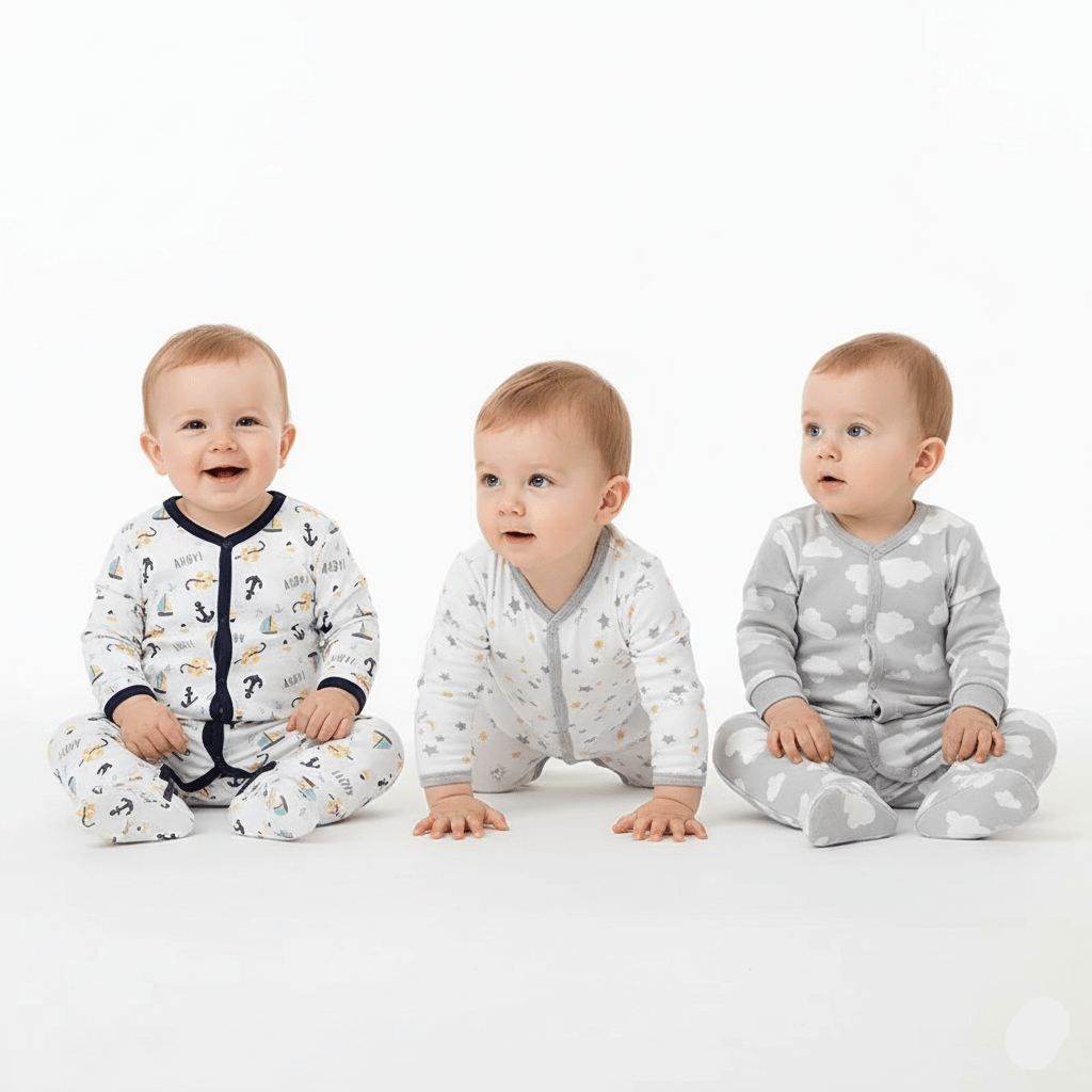 3 Pack Button Footie Bodysuit Boys Pack 6