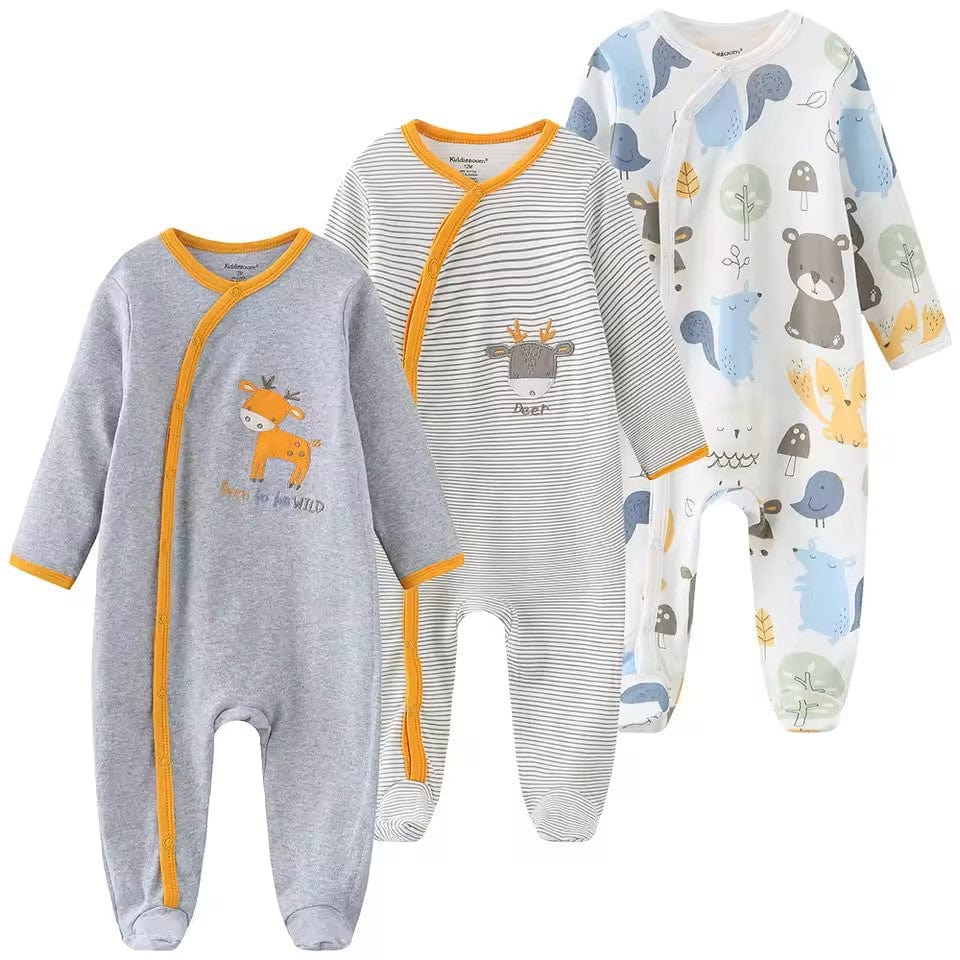 3 Pack Button Footie Bodysuit Girls Pack 4