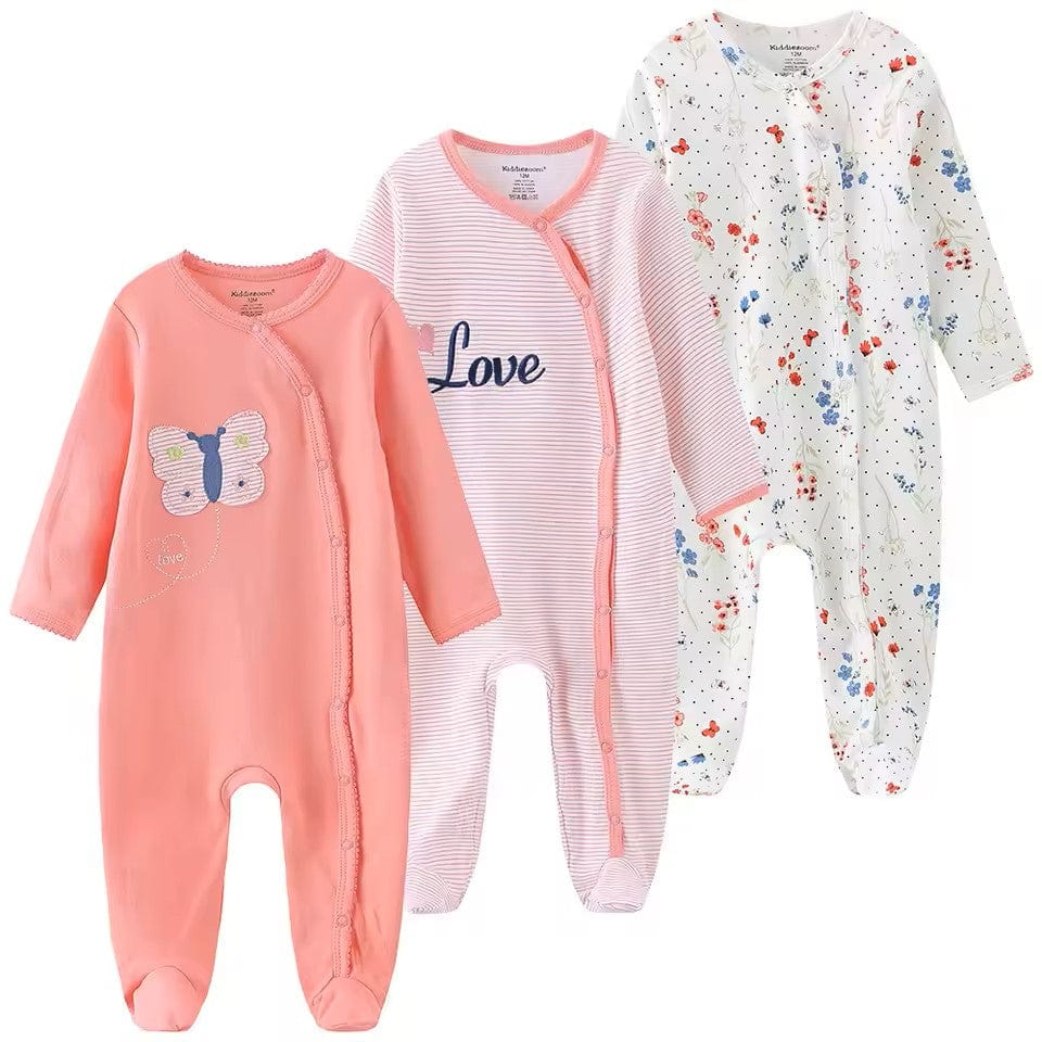 3 Pack Button Footie Bodysuit Girls Pack 2