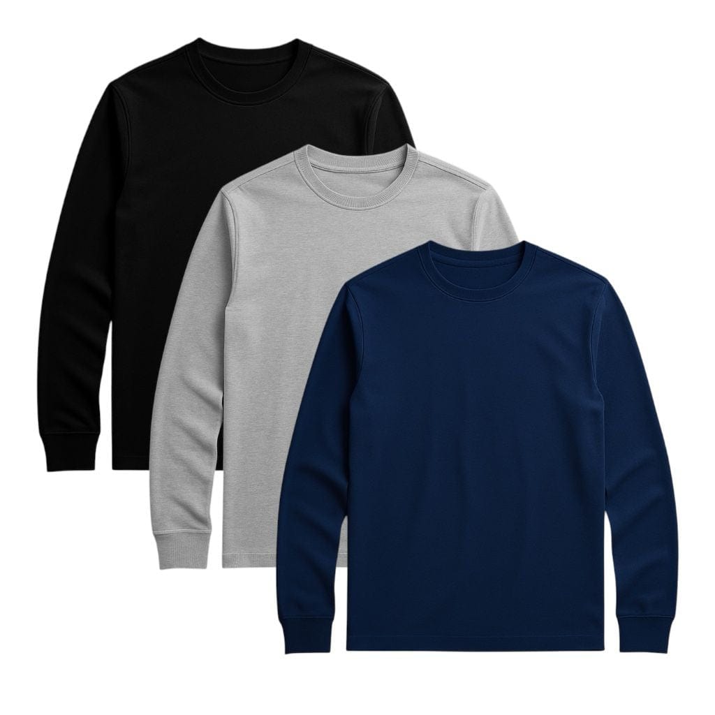 BenBen Men’s Sweatshirts 3 Pack Cotton Long sleeve Crew neck tees