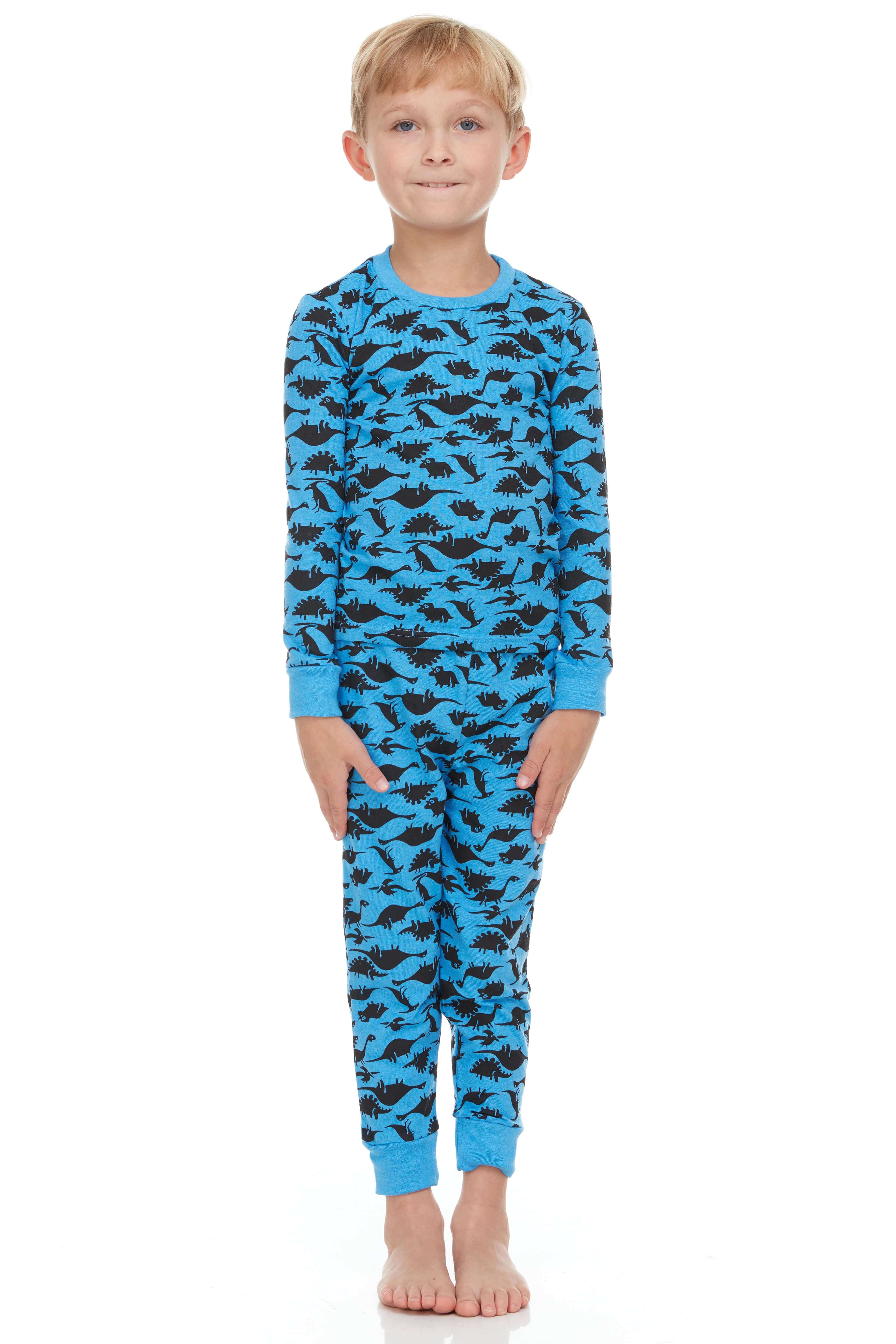 Blue Dinosaurs Kids Pajamas - Dark