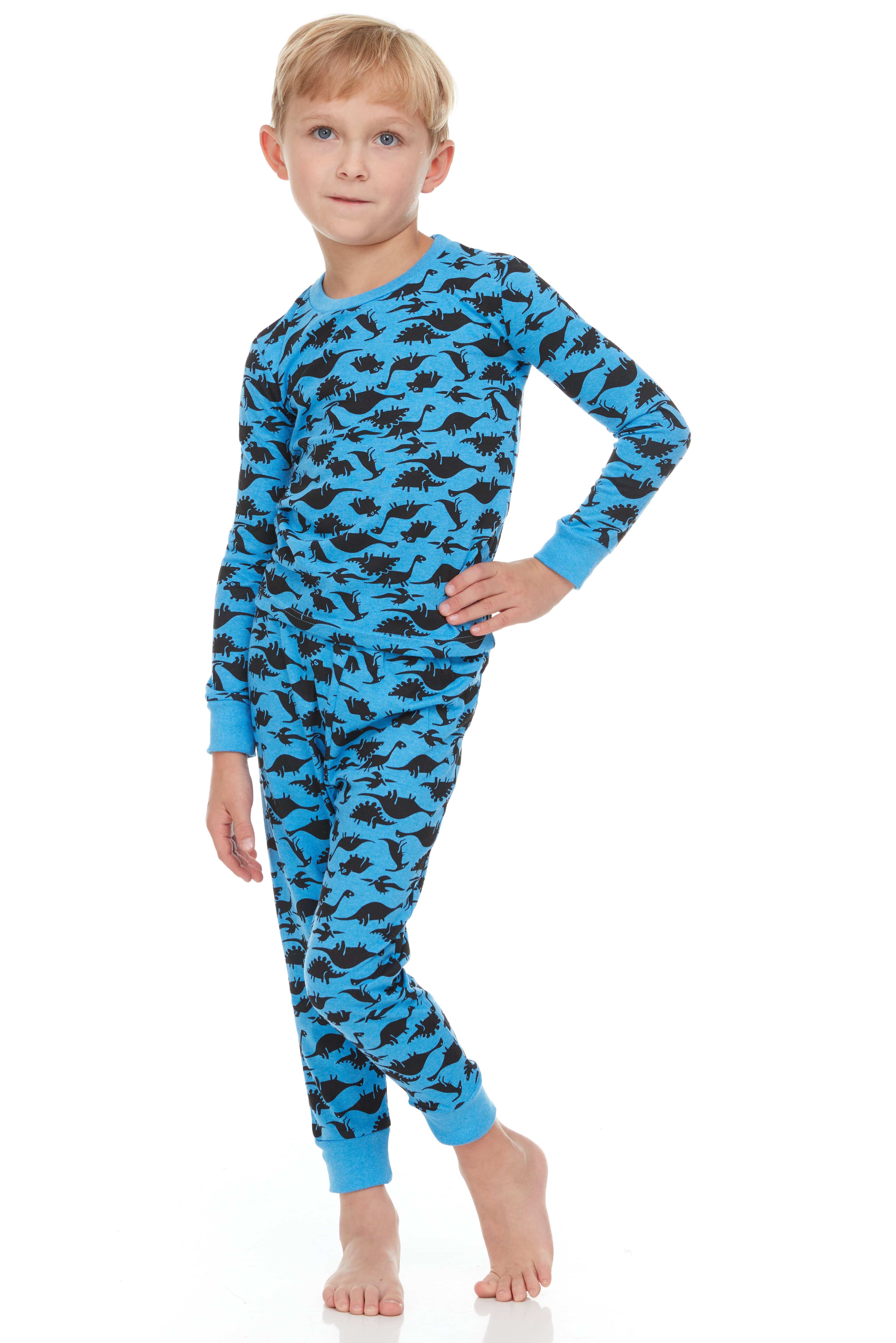 Blue Dinosaurs Kids Pajamas - Dark