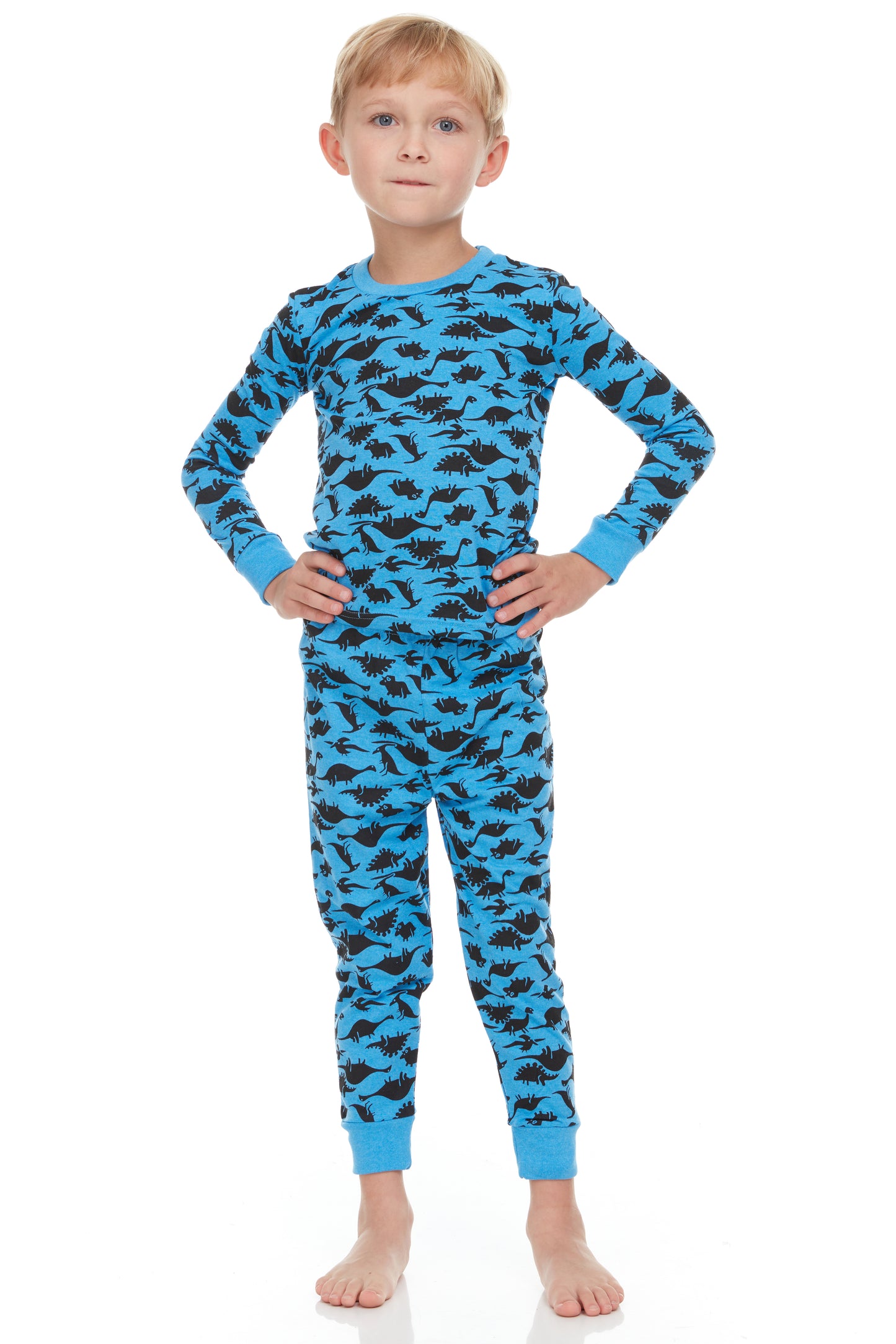Blue Dinosaurs Kids Pajamas - Dark