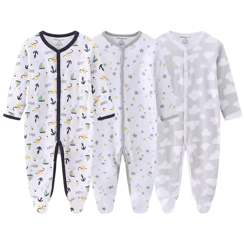 3 Pack Button Footie Bodysuit Boys Pack 6