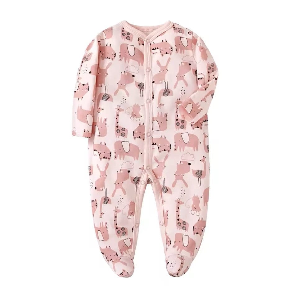 Pink Animals Button Onesie Footie