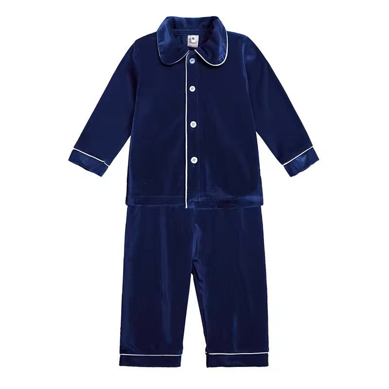 Kids 2 Piece Velvet Holiday Pajamas Blue