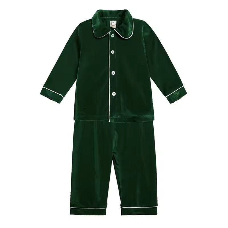 Kids 2 Piece Velvet Holiday Pajamas Green