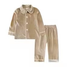 Kids 2 Piece Velvet Holiday Pajamas Taupe