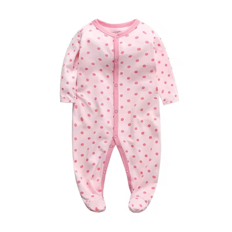 Pink Dots Button Onesie Footie