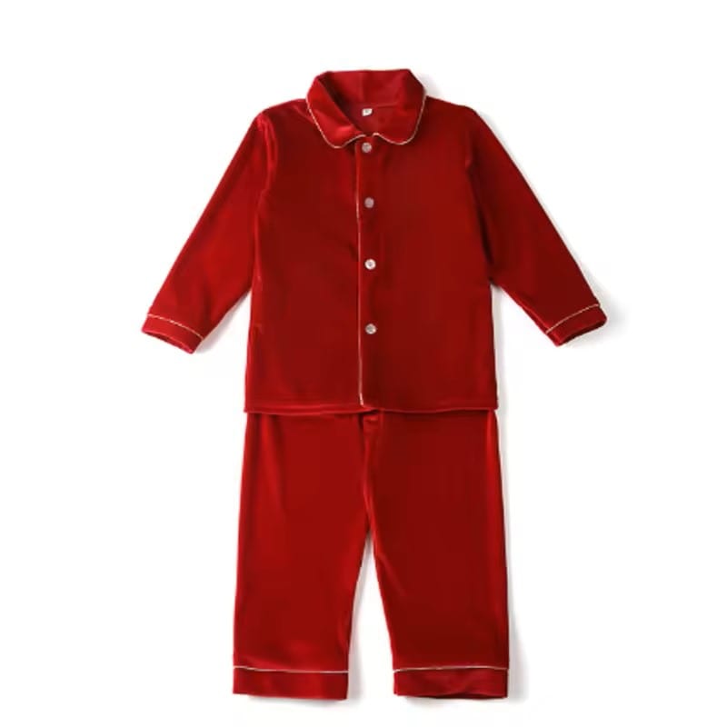 Kids 2 Piece Velvet Holiday Pajamas Red