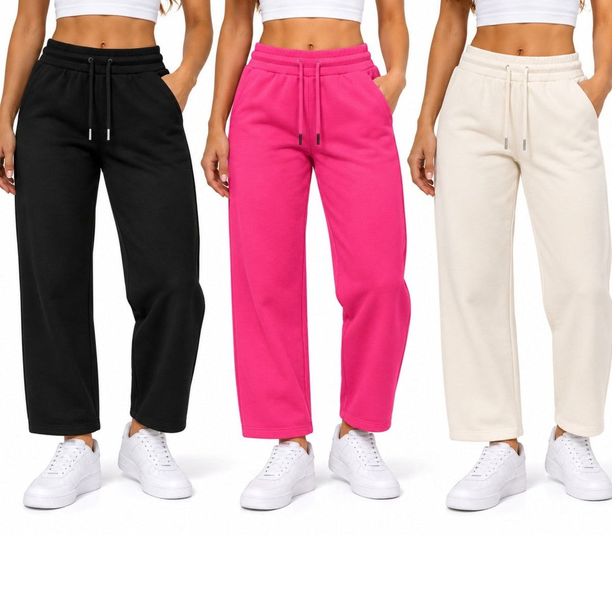 BenBen Women Sweatpants Open Bottom Jogger Pants Heavyweight Casual Stylish Trendy - 3 Pack