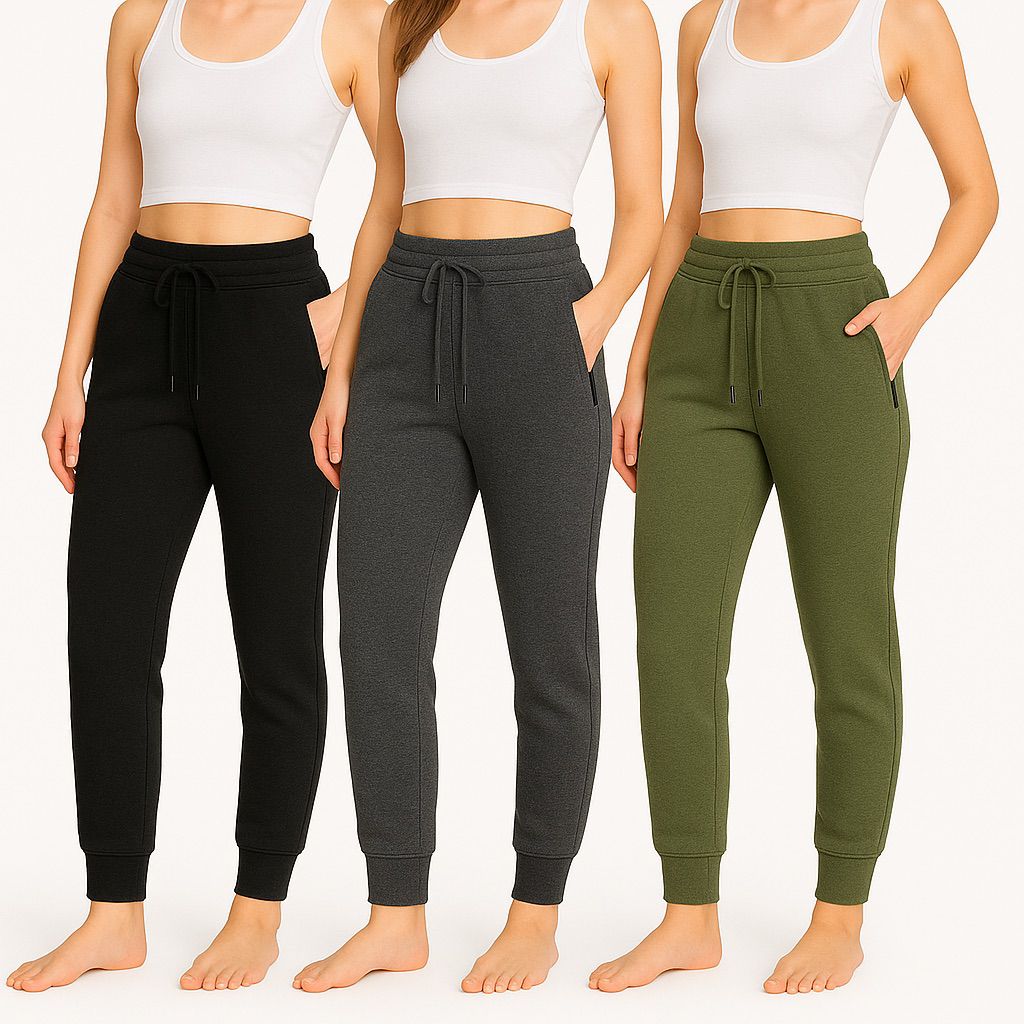 Women's 3-Pack Zipper Pocket Joggers, Modern Slim Fit Athletic Sweatpants, High-Stretch Tapered Lounge Pants, Secure Storage Workout Bottoms, Performance Training Wear