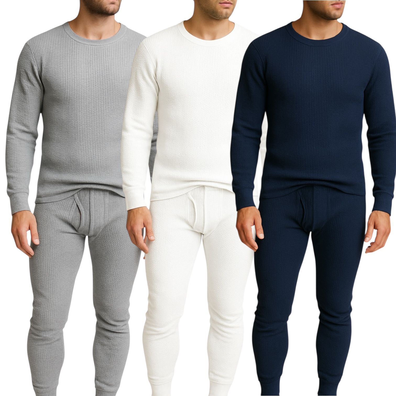 Men's 3-Pack Waffle Knit Thermal Sets, 6-Piece Cozy Sleepwear & Lounge Set (3 Tops & 3 Bottoms), Breathable Waffle Weave Long Johns, Soft Performance Base Layer, Relaxed Fit Pajama Set
