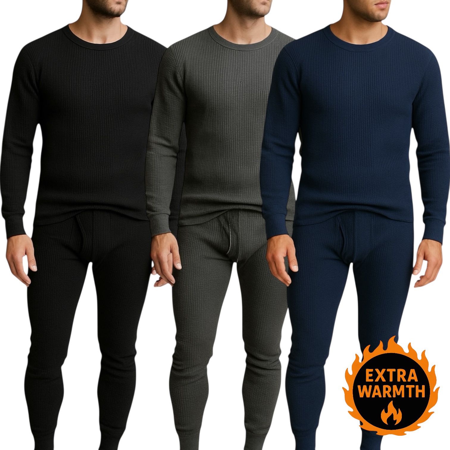Men's 3-Pack Waffle Knit Thermal Sets, 6-Piece Cozy Sleepwear & Lounge Set (3 Tops & 3 Bottoms), Breathable Waffle Weave Long Johns, Soft Performance Base Layer, Relaxed Fit Pajama Set