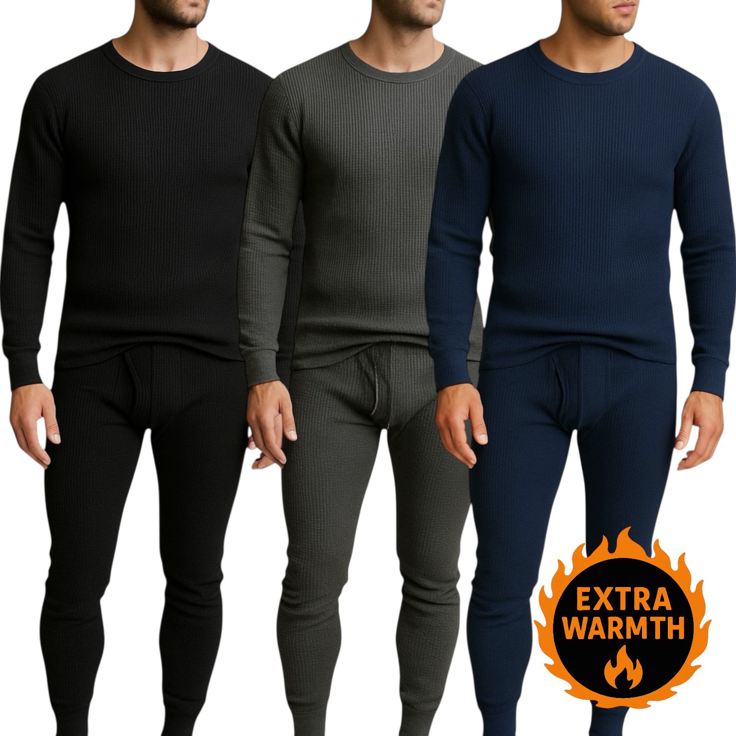 Men's 3-Pack Waffle Knit Thermal Sets, 6-Piece Cozy Sleepwear & Lounge Set (3 Tops & 3 Bottoms), Breathable Waffle Weave Long Johns, Soft Performance Base Layer, Relaxed Fit Pajama Set