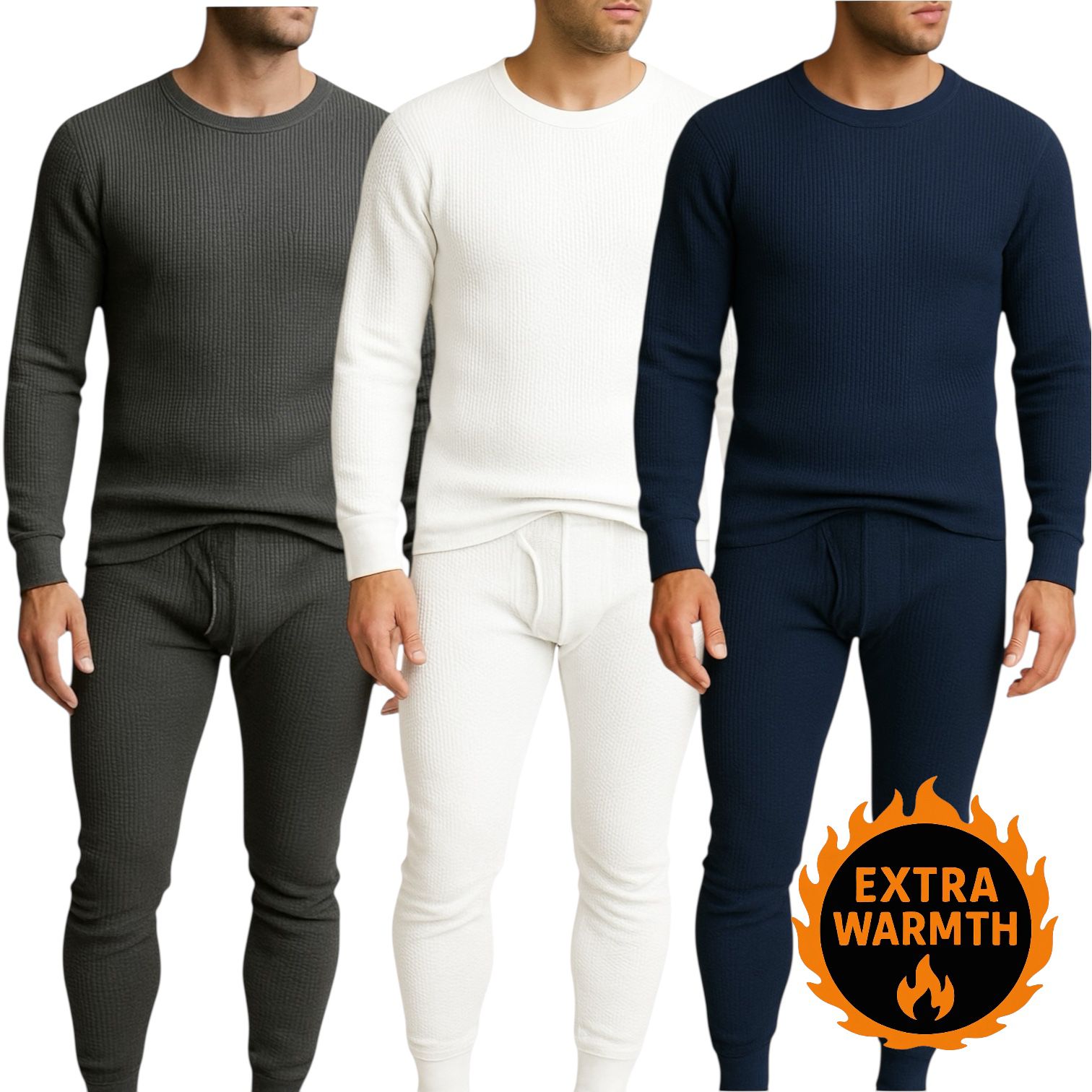 Men's 3-Pack Waffle Knit Thermal Sets, 6-Piece Cozy Sleepwear & Lounge Set (3 Tops & 3 Bottoms), Breathable Waffle Weave Long Johns, Soft Performance Base Layer, Relaxed Fit Pajama Set