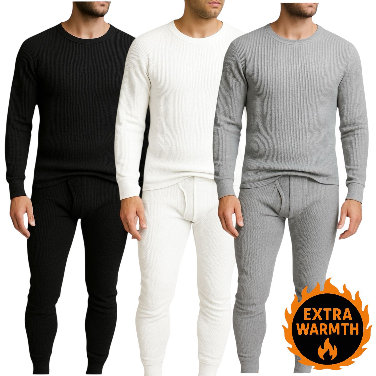 Men's 3-Pack Waffle Knit Thermal Sets, 6-Piece Cozy Sleepwear & Lounge Set (3 Tops & 3 Bottoms), Breathable Waffle Weave Long Johns, Soft Performance Base Layer, Relaxed Fit Pajama Set