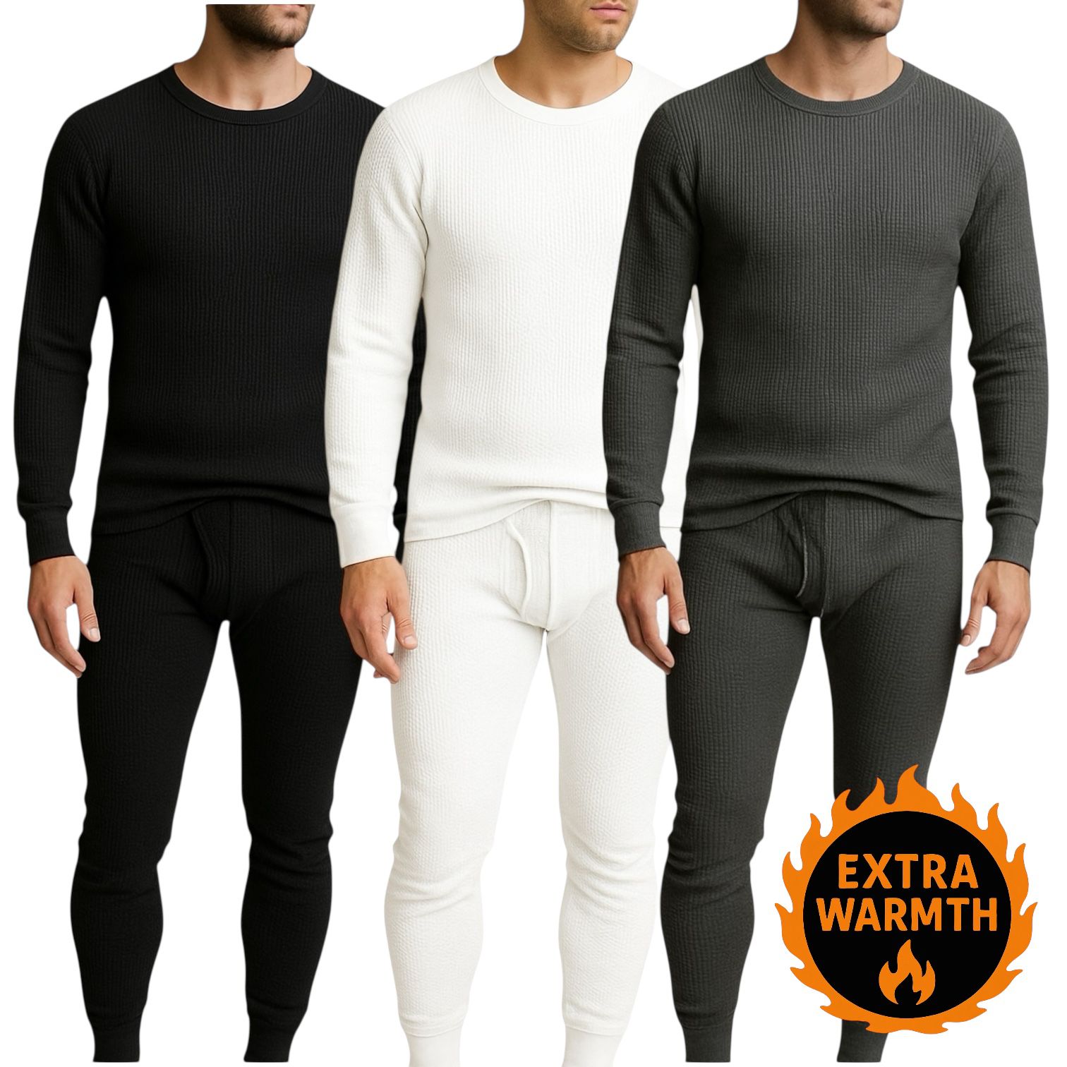 Men's 3-Pack Waffle Knit Thermal Sets, 6-Piece Cozy Sleepwear & Lounge Set (3 Tops & 3 Bottoms), Breathable Waffle Weave Long Johns, Soft Performance Base Layer, Relaxed Fit Pajama Set
