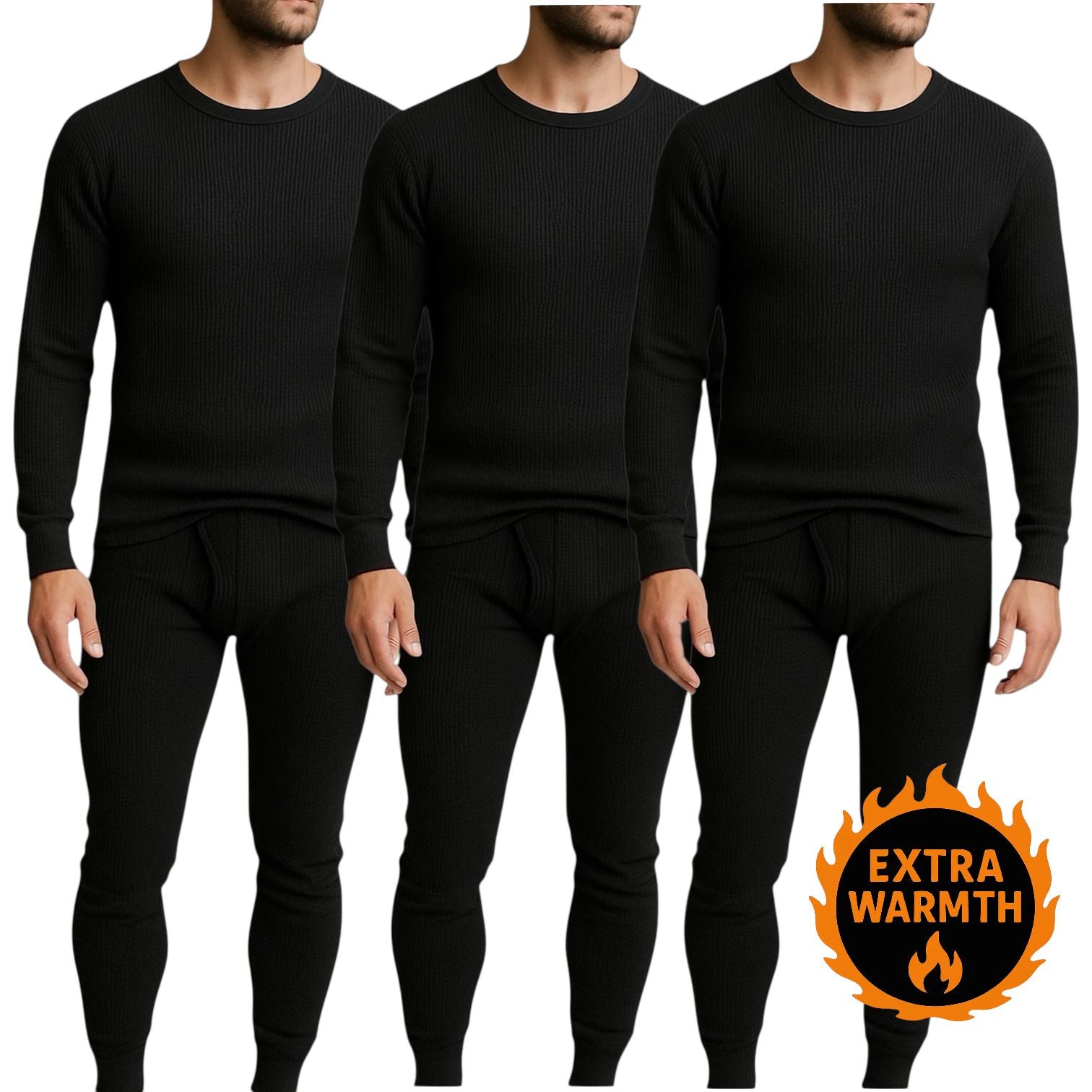 Men's 3-Pack Waffle Knit Thermal Sets, 6-Piece Cozy Sleepwear & Lounge Set (3 Tops & 3 Bottoms), Breathable Waffle Weave Long Johns, Soft Performance Base Layer, Relaxed Fit Pajama Set