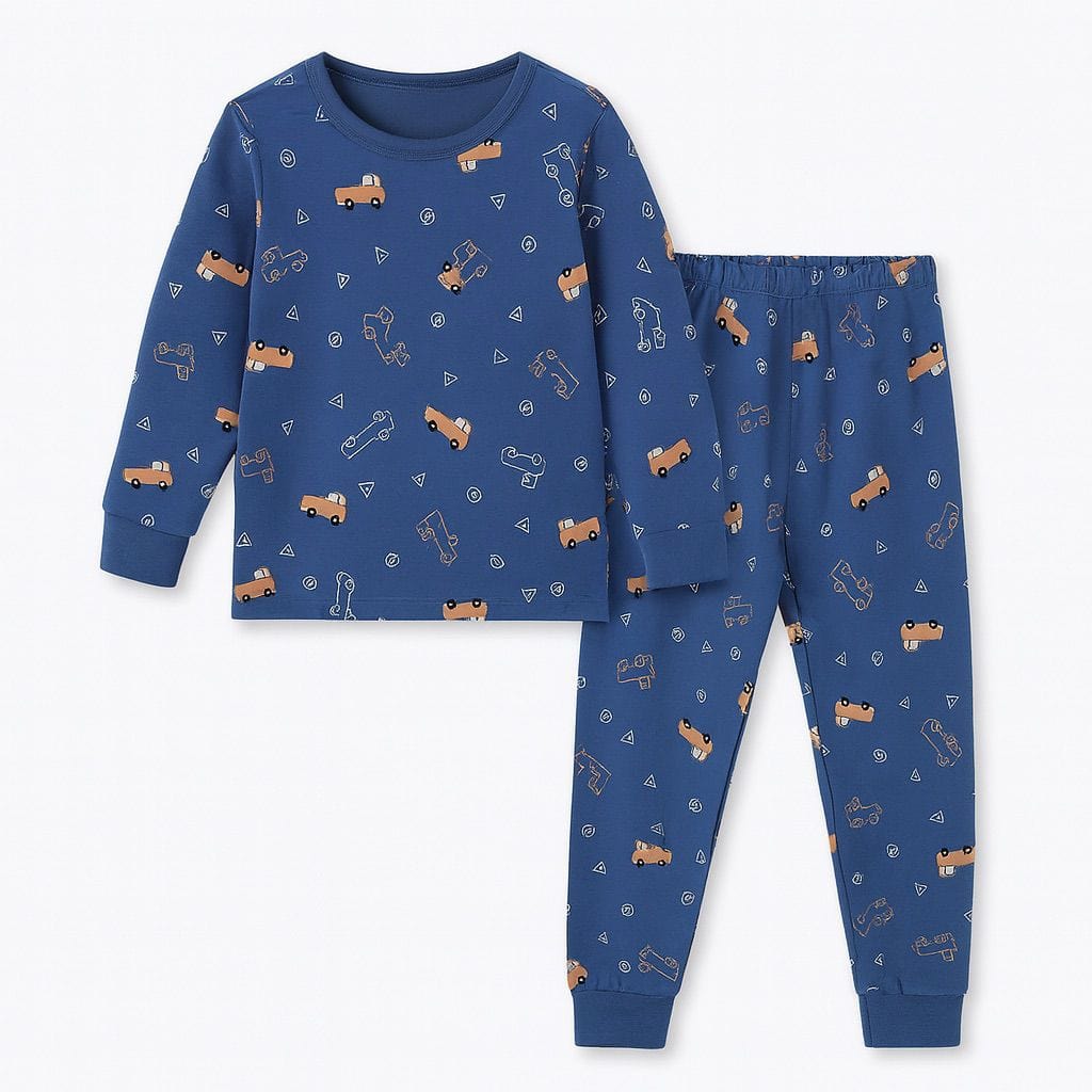 Golden Cars on Blue Boy Toddler Pajamas Set