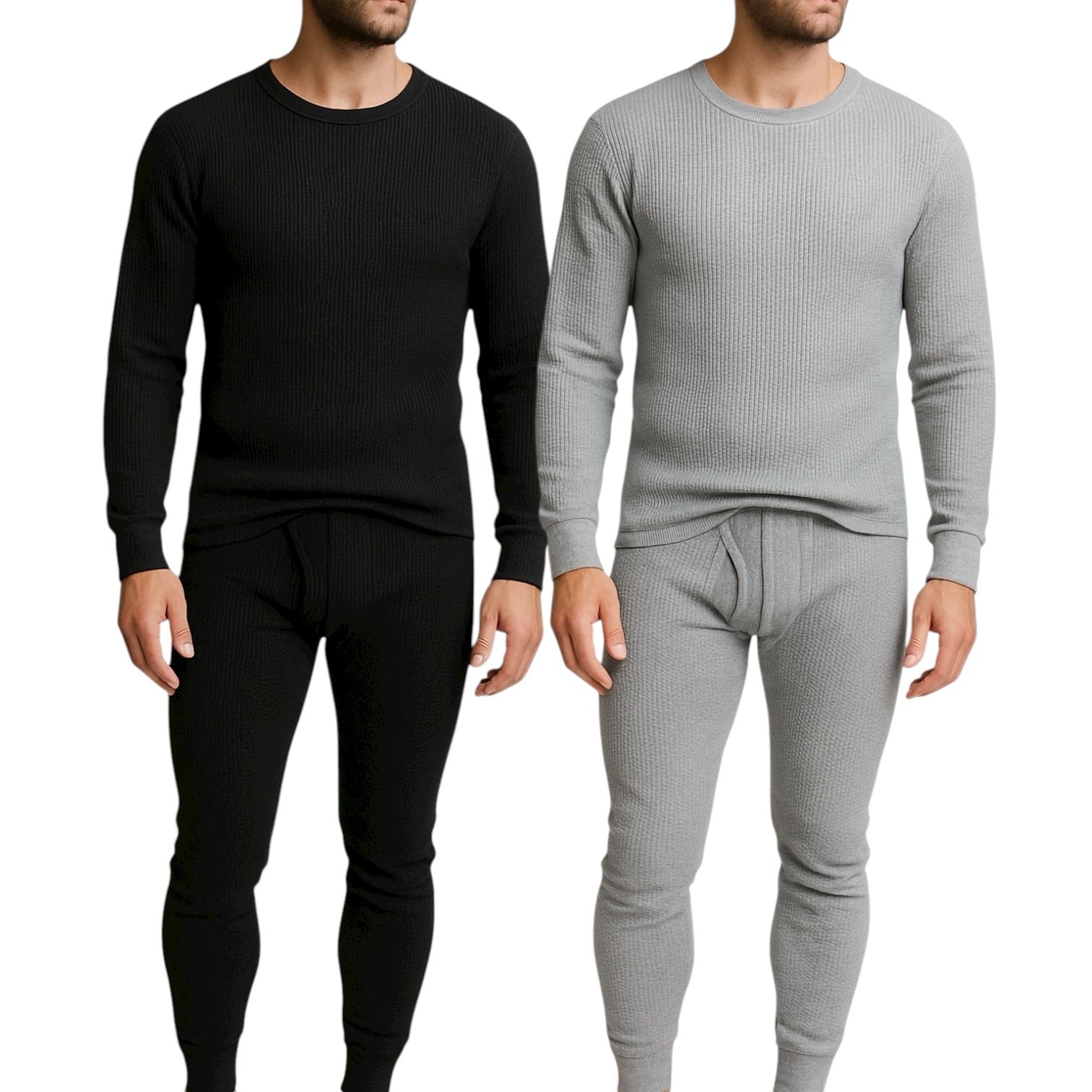 Men's 2-Pack Waffle Knit Thermal Sets, 4-Piece Cozy Sleepwear & Lounge Set (2 Tops & 2 Bottoms), Breathable Waffle Weave Long Johns, Soft Performance Base Layer, Relaxed Fit Pajama Set