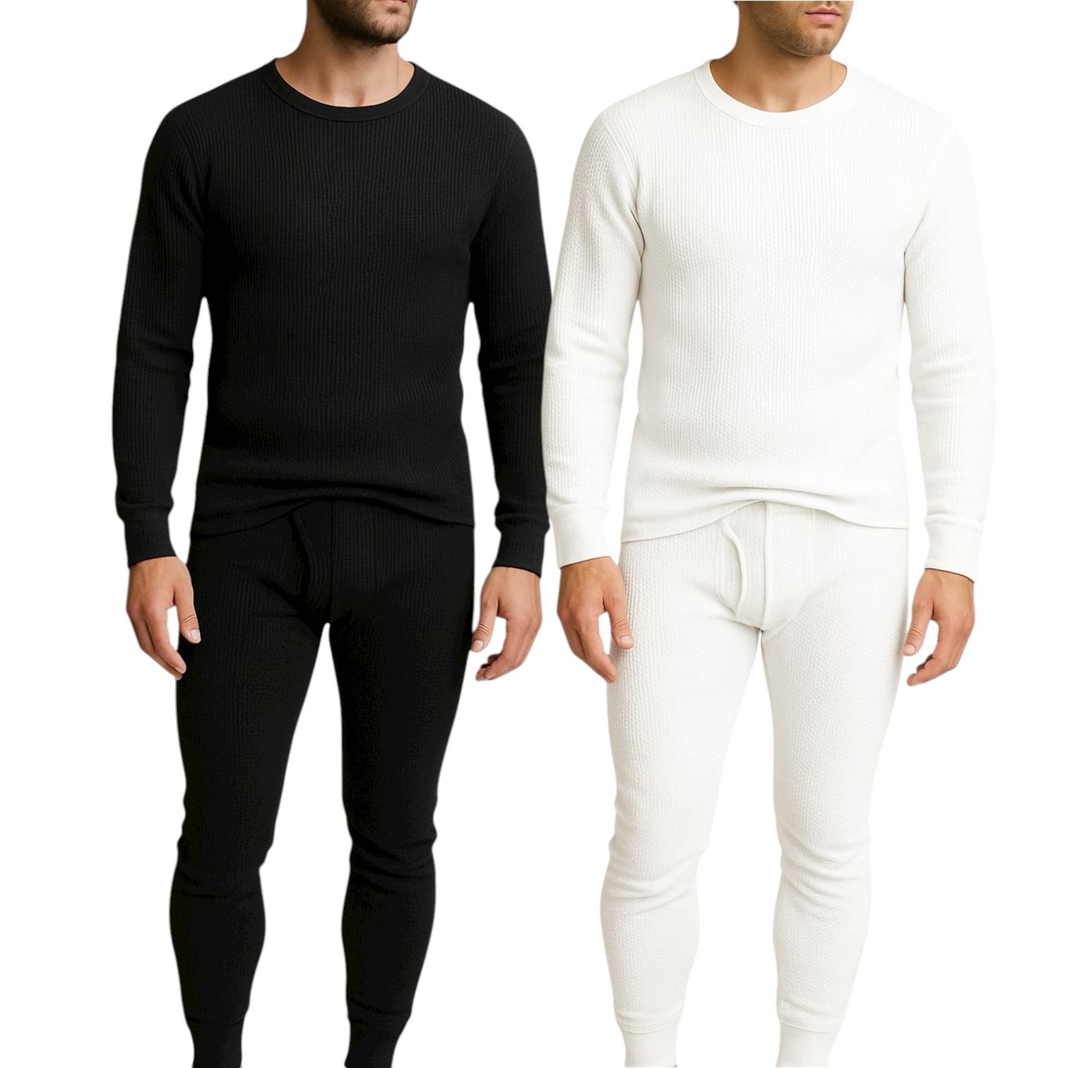 Men's 2-Pack Waffle Knit Thermal Sets, 4-Piece Cozy Sleepwear & Lounge Set (2 Tops & 2 Bottoms), Breathable Waffle Weave Long Johns, Soft Performance Base Layer, Relaxed Fit Pajama Set