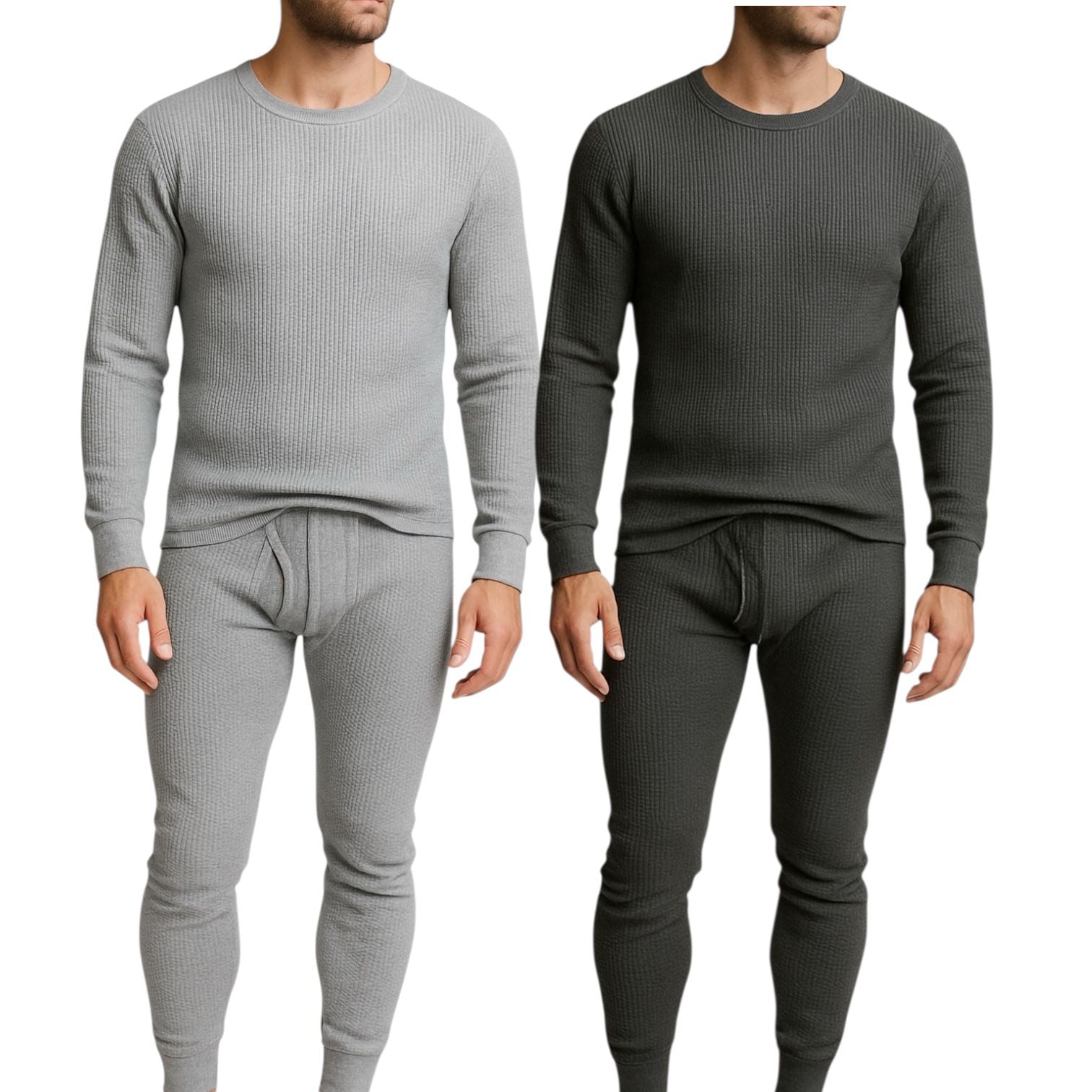Men's 2-Pack Waffle Knit Thermal Sets, 4-Piece Cozy Sleepwear & Lounge Set (2 Tops & 2 Bottoms), Breathable Waffle Weave Long Johns, Soft Performance Base Layer, Relaxed Fit Pajama Set