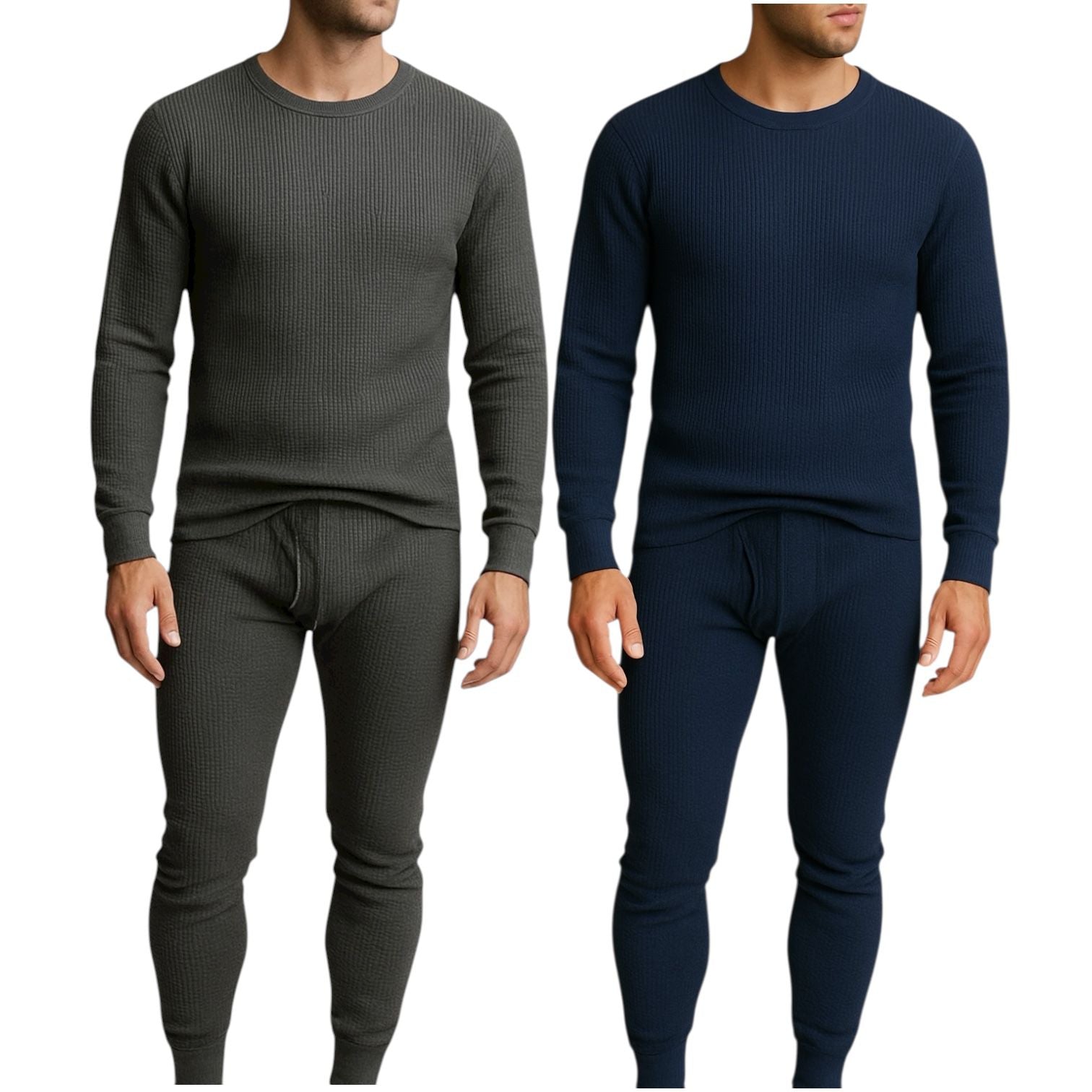 Men's 2-Pack Waffle Knit Thermal Sets, 4-Piece Cozy Sleepwear & Lounge Set (2 Tops & 2 Bottoms), Breathable Waffle Weave Long Johns, Soft Performance Base Layer, Relaxed Fit Pajama Set