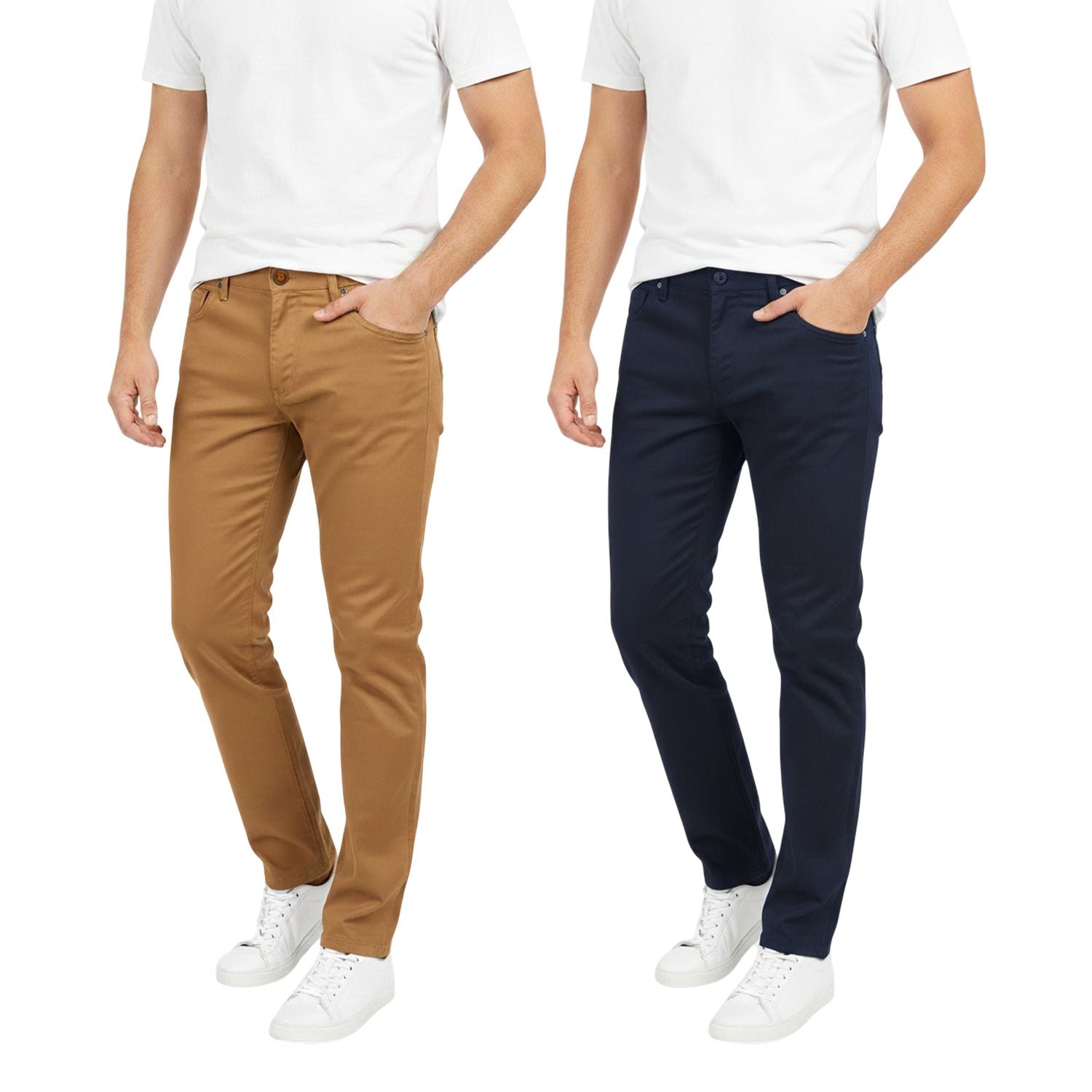 Men's 2-Pack Slim Fit Stretch Chino Pants, Multi-Color Set Classic Casual Flat Front Trousers, Lightweight Breathable Khakis, Comfort Stretch Twill Work Pants, Modern Tapered Fit Chinos Bundle