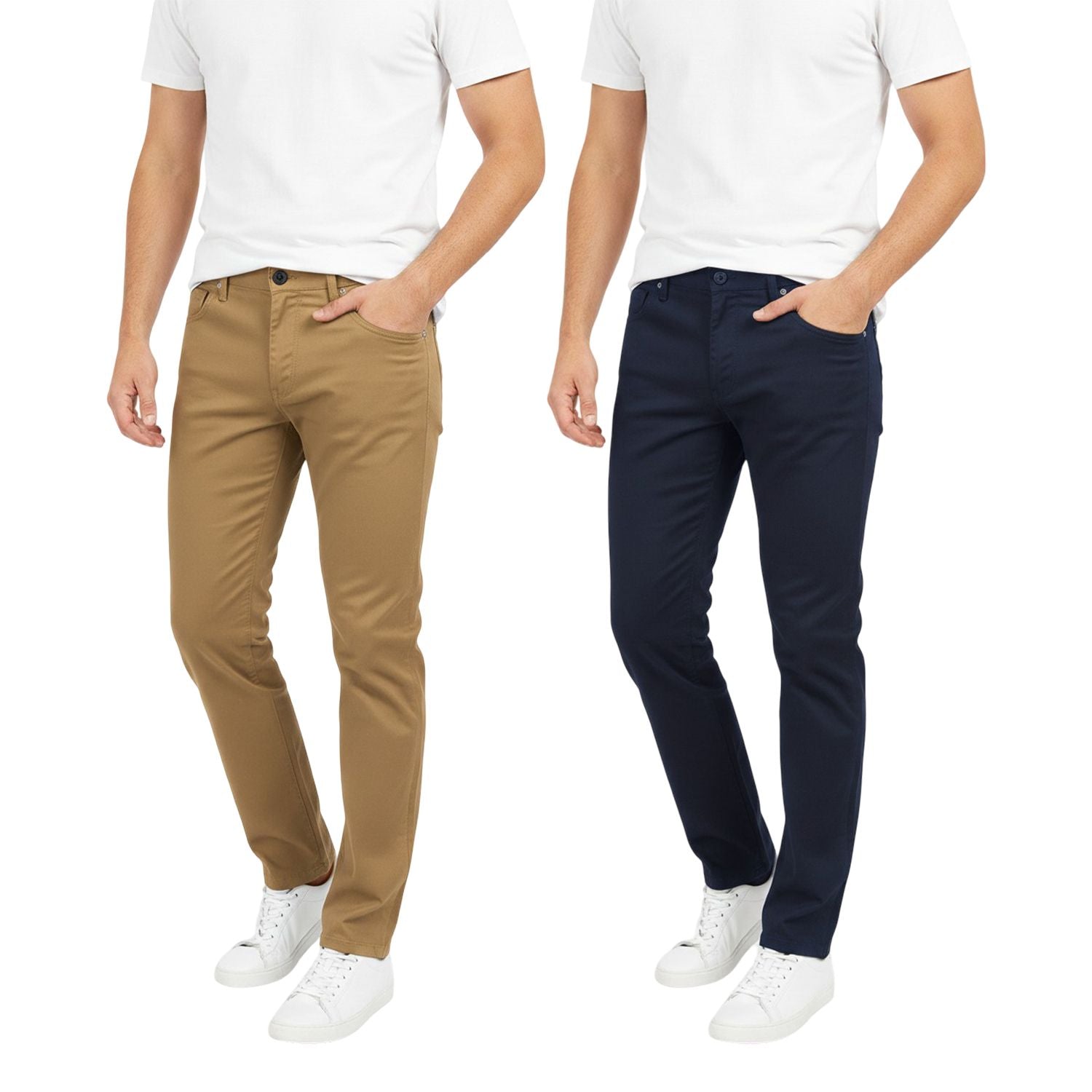 Men's 2-Pack Slim Fit Stretch Chino Pants, Multi-Color Set Classic Casual Flat Front Trousers, Lightweight Breathable Khakis, Comfort Stretch Twill Work Pants, Modern Tapered Fit Chinos Bundle