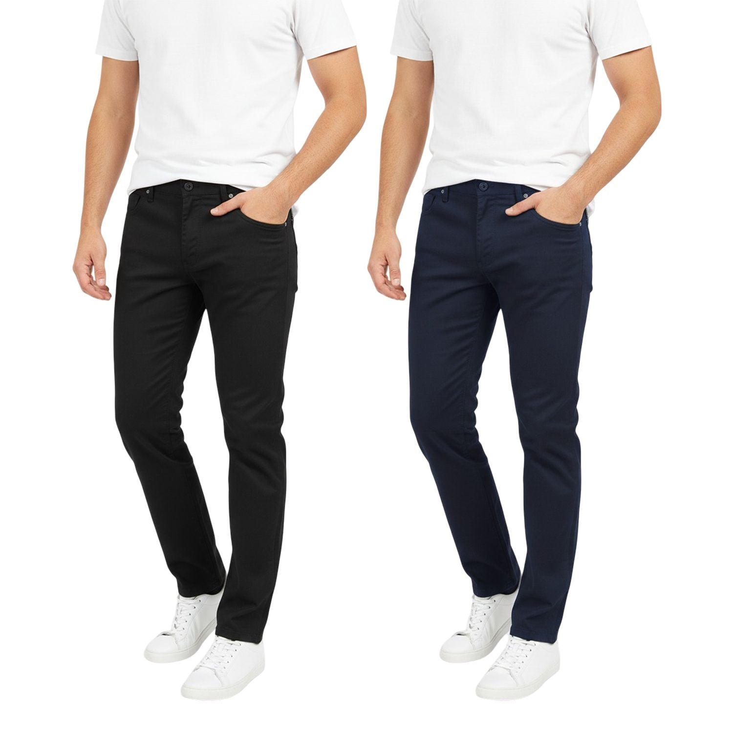 Men's 2-Pack Slim Fit Stretch Chino Pants, Multi-Color Set Classic Casual Flat Front Trousers, Lightweight Breathable Khakis, Comfort Stretch Twill Work Pants, Modern Tapered Fit Chinos Bundle