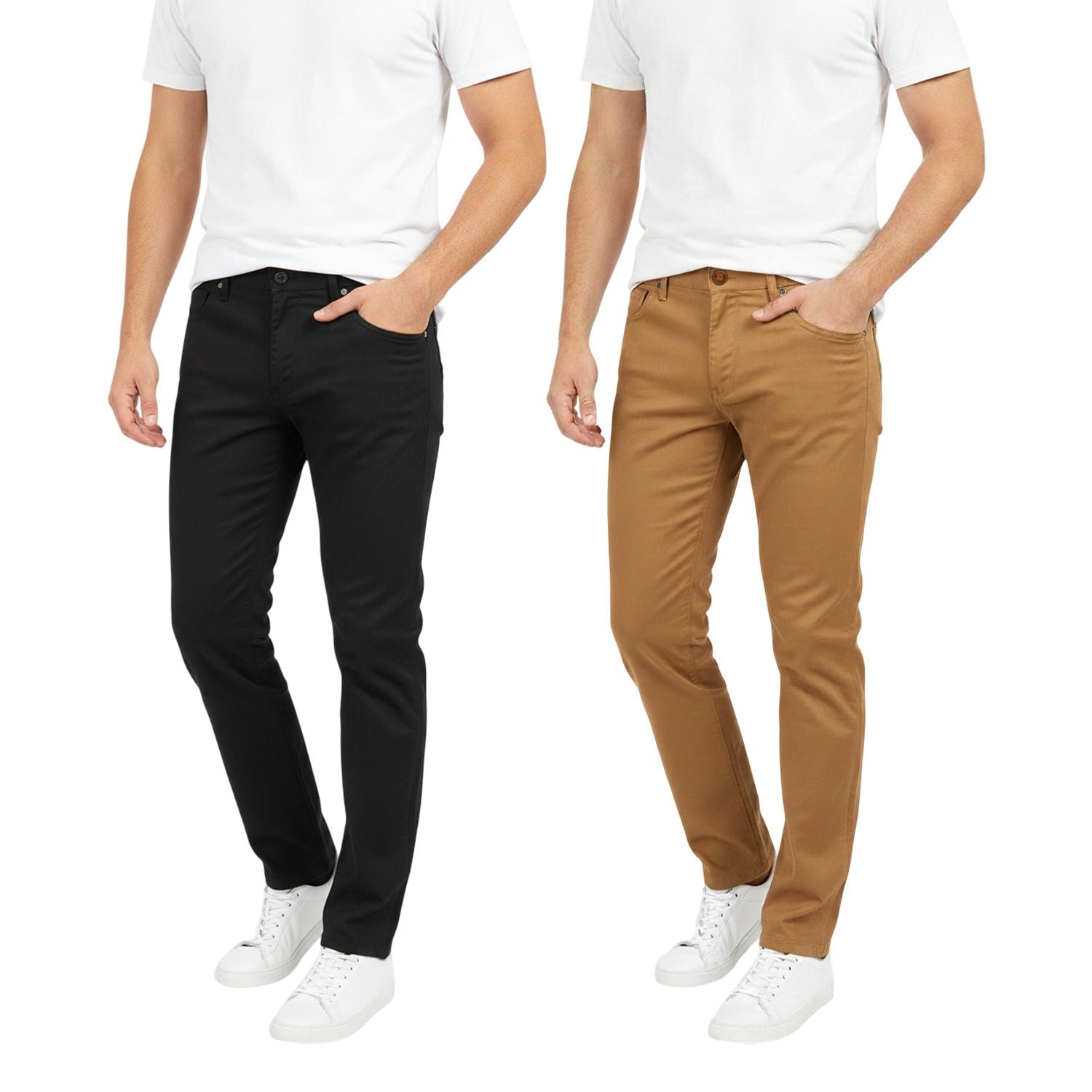 Men's 2-Pack Slim Fit Stretch Chino Pants, Multi-Color Set Classic Casual Flat Front Trousers, Lightweight Breathable Khakis, Comfort Stretch Twill Work Pants, Modern Tapered Fit Chinos Bundle
